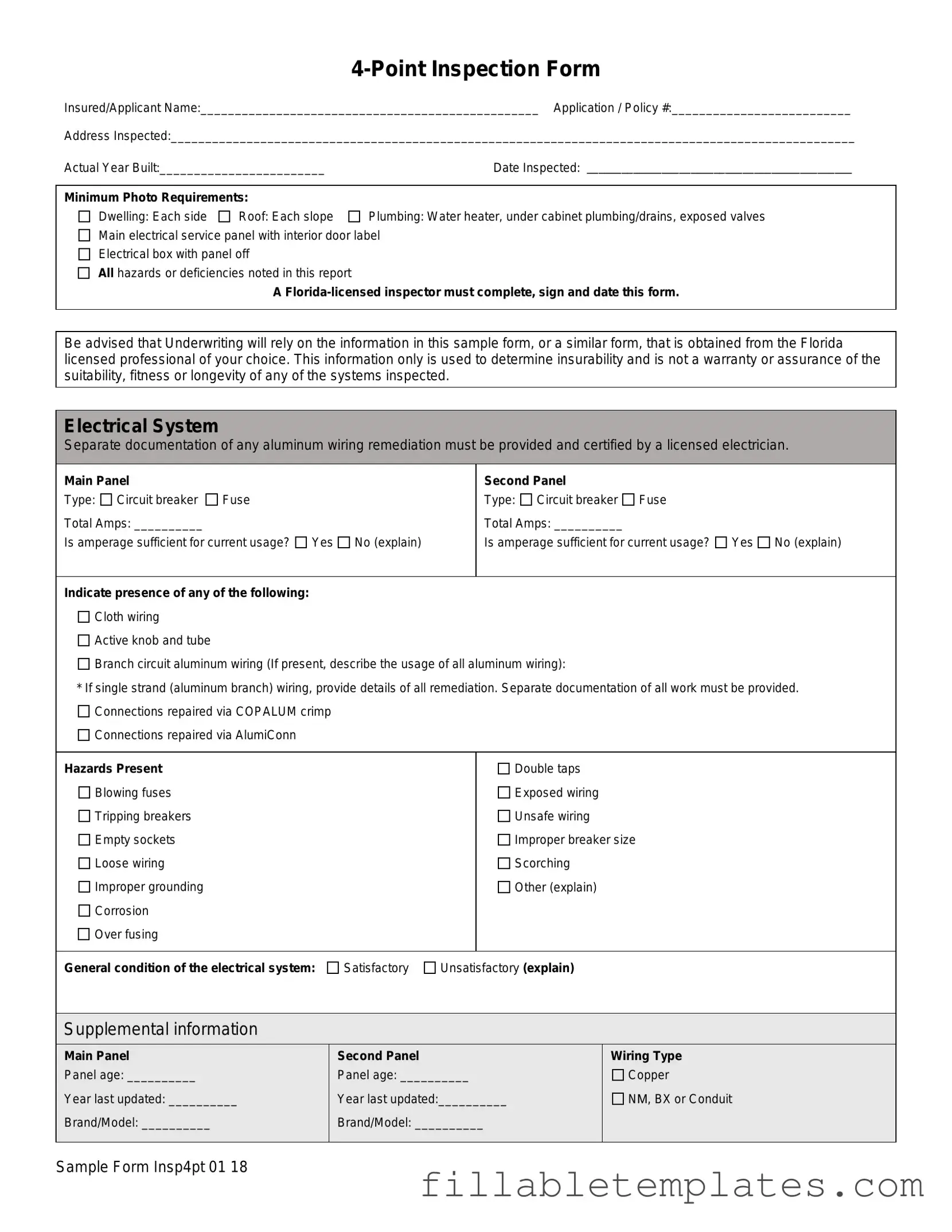 Official 4 Point Inspection Template in PDF