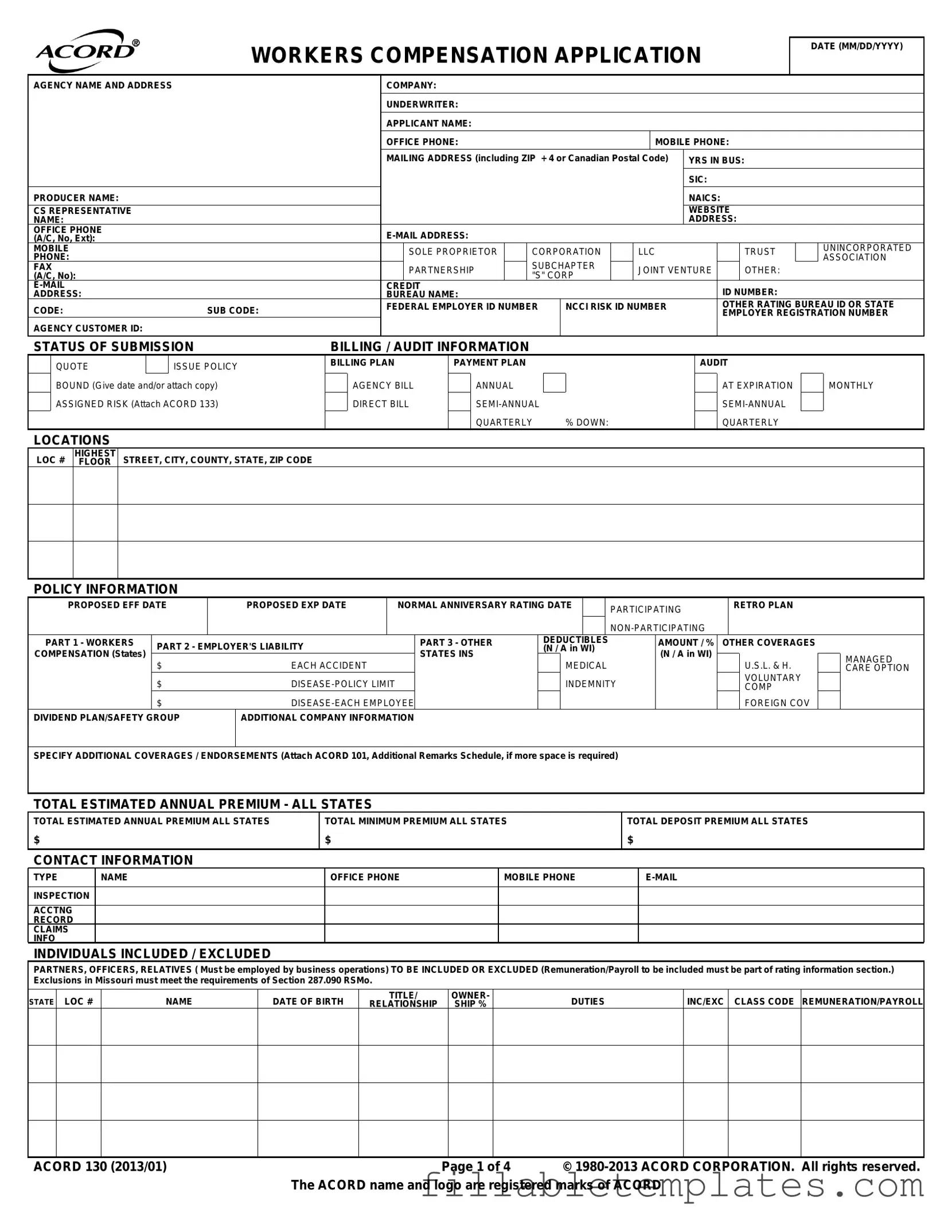 Official Acord 130 Template in PDF