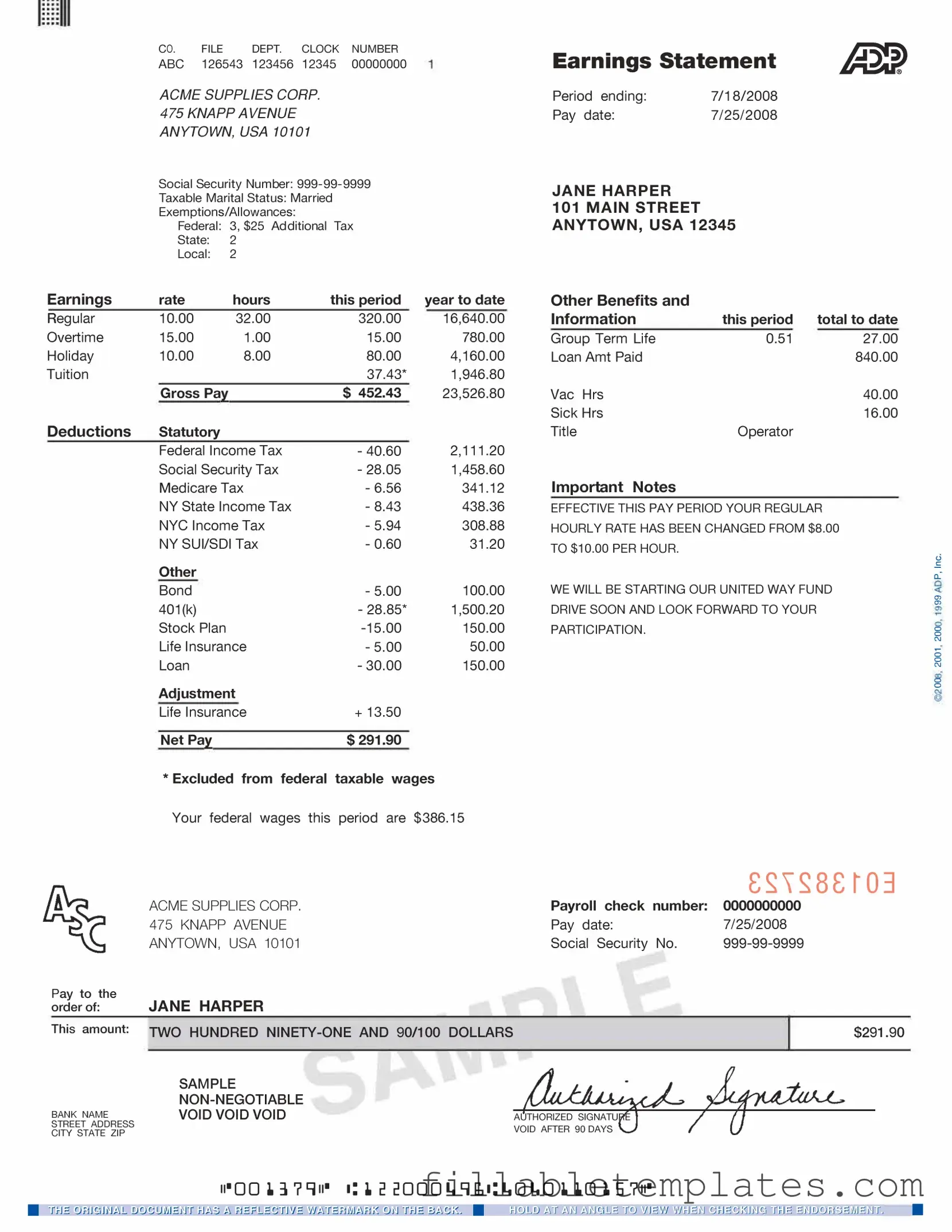 Official Adp Pay Stub Template in PDF