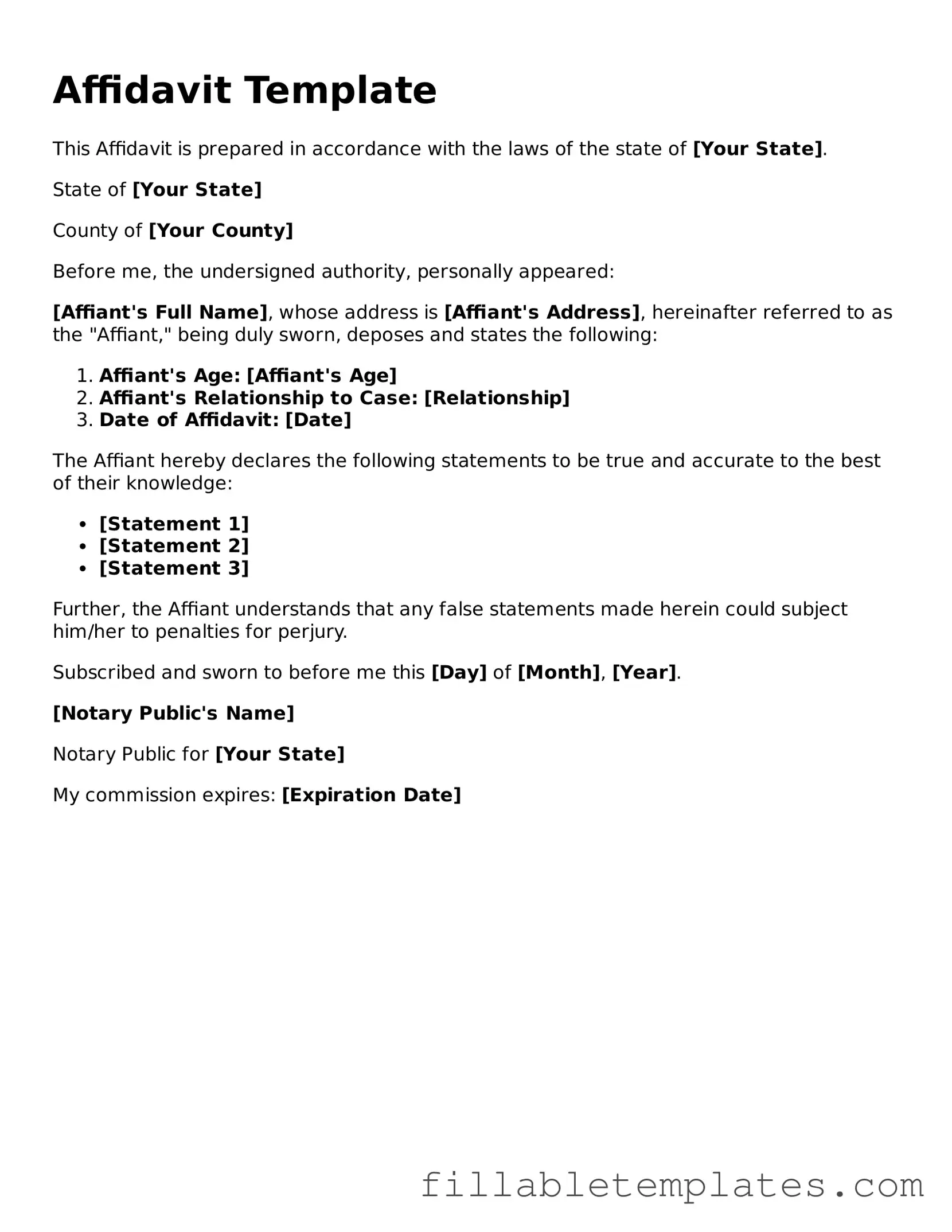 Printable Affidavit Form