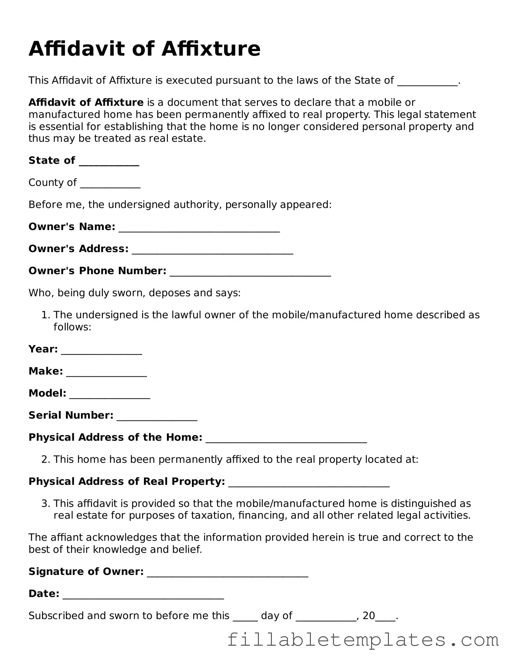 Printable Affidavit of Affixture Form