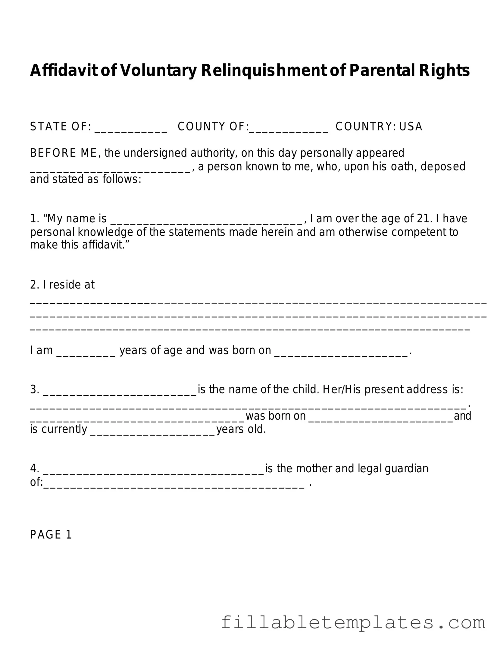 Official Affidavit Parental Rights Template in PDF