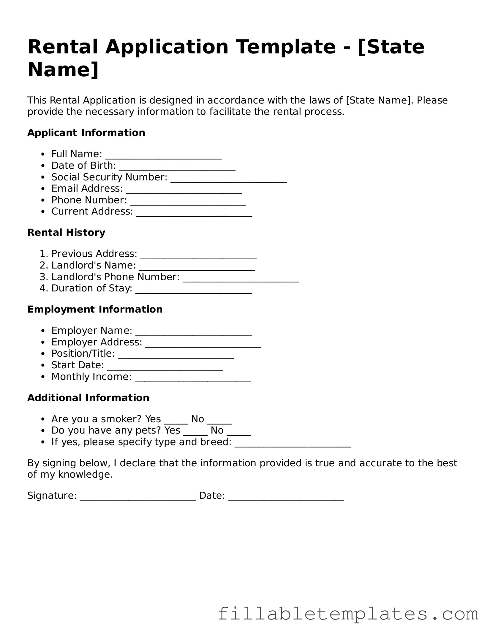 Printable Rental Application Form