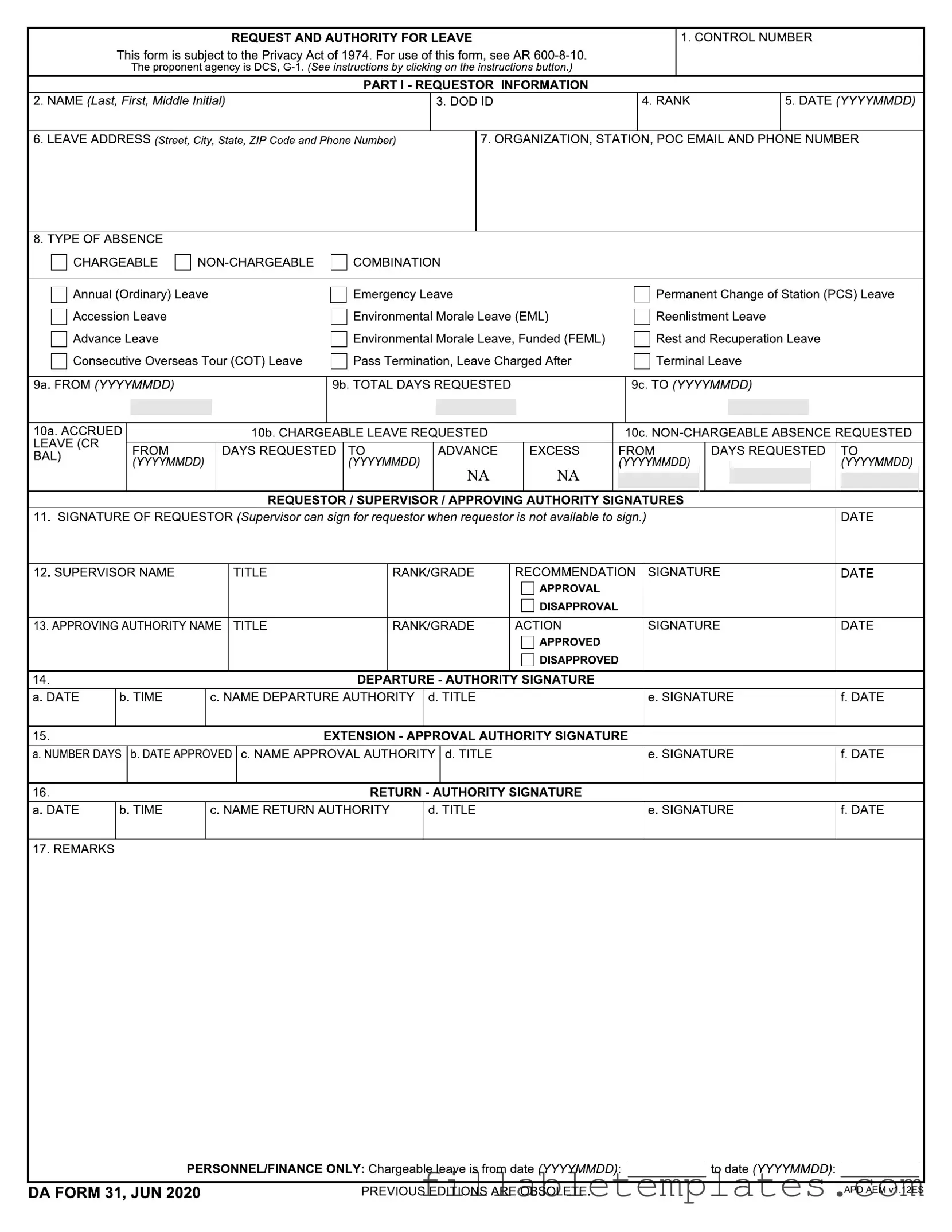 Official Da 31 Template in PDF