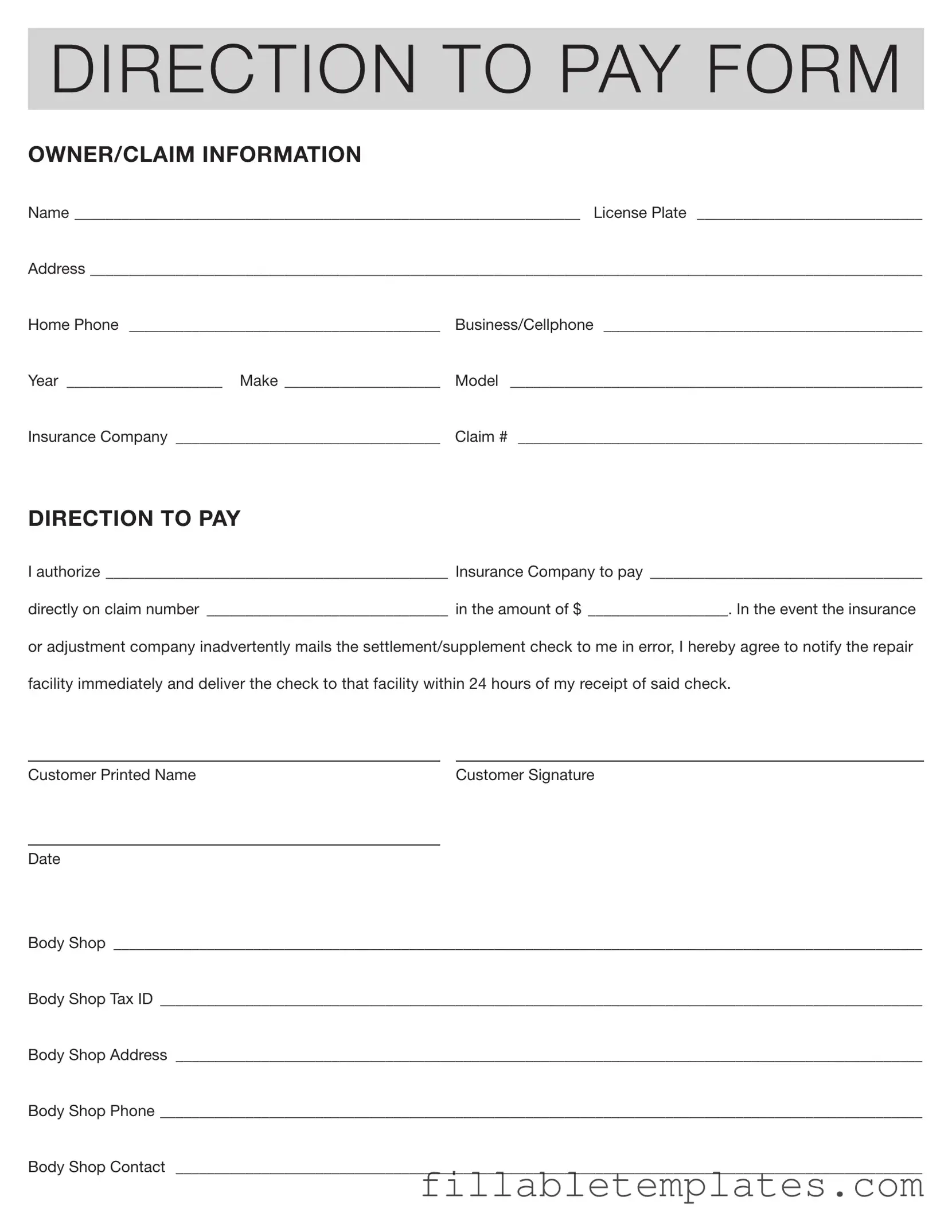Official Authorization And Direction Pay Template in PDF