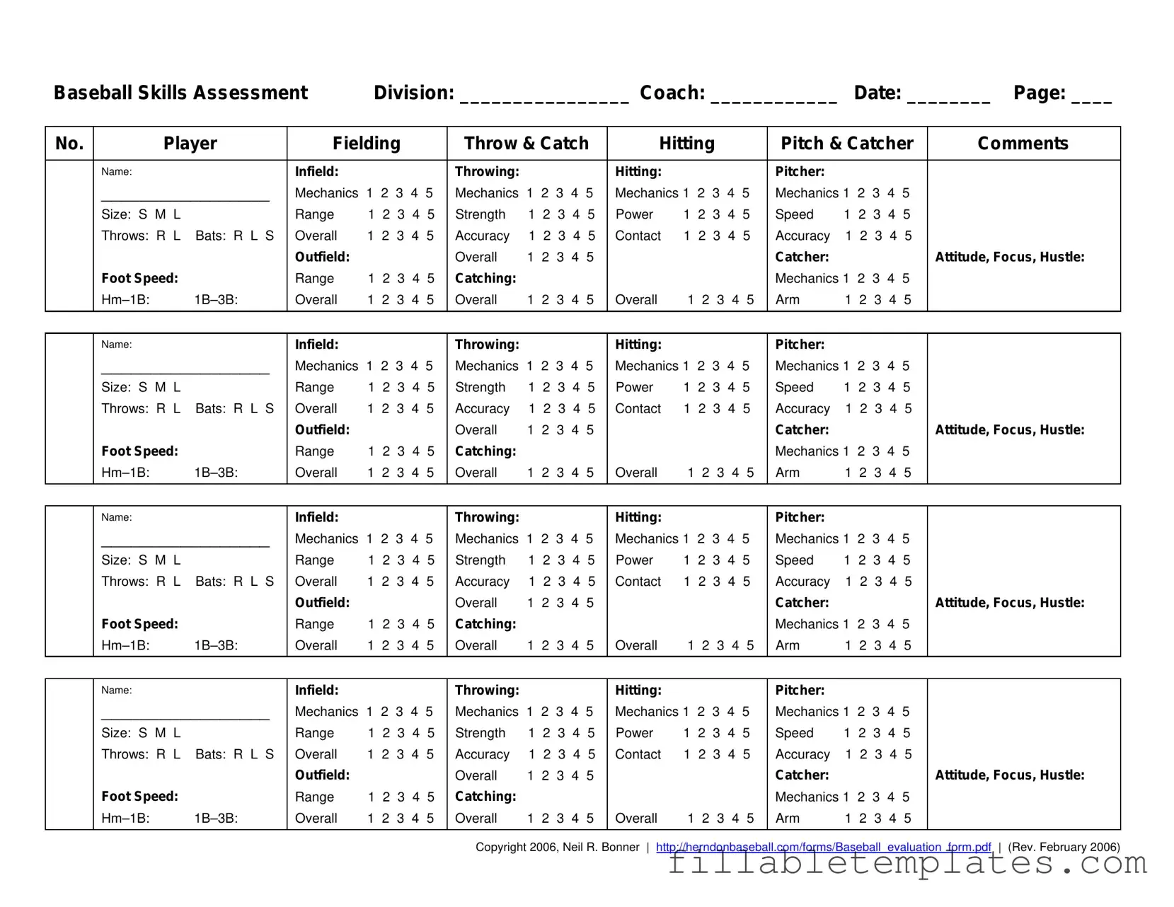 Official Baseball Assessment Template in PDF