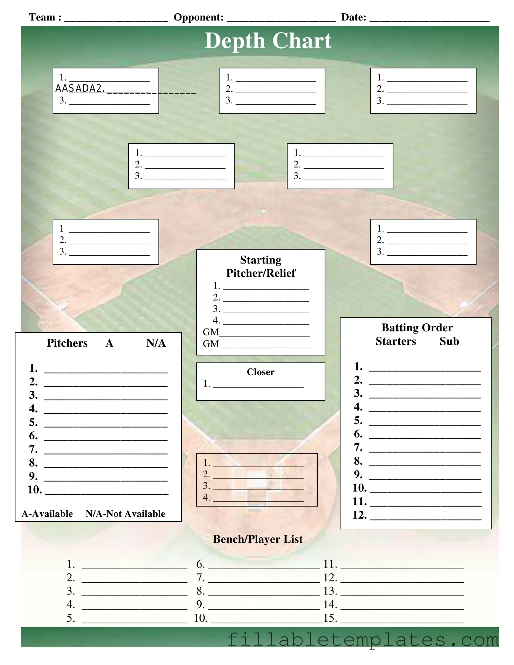 Official Baseball Field Lineup Template in PDF