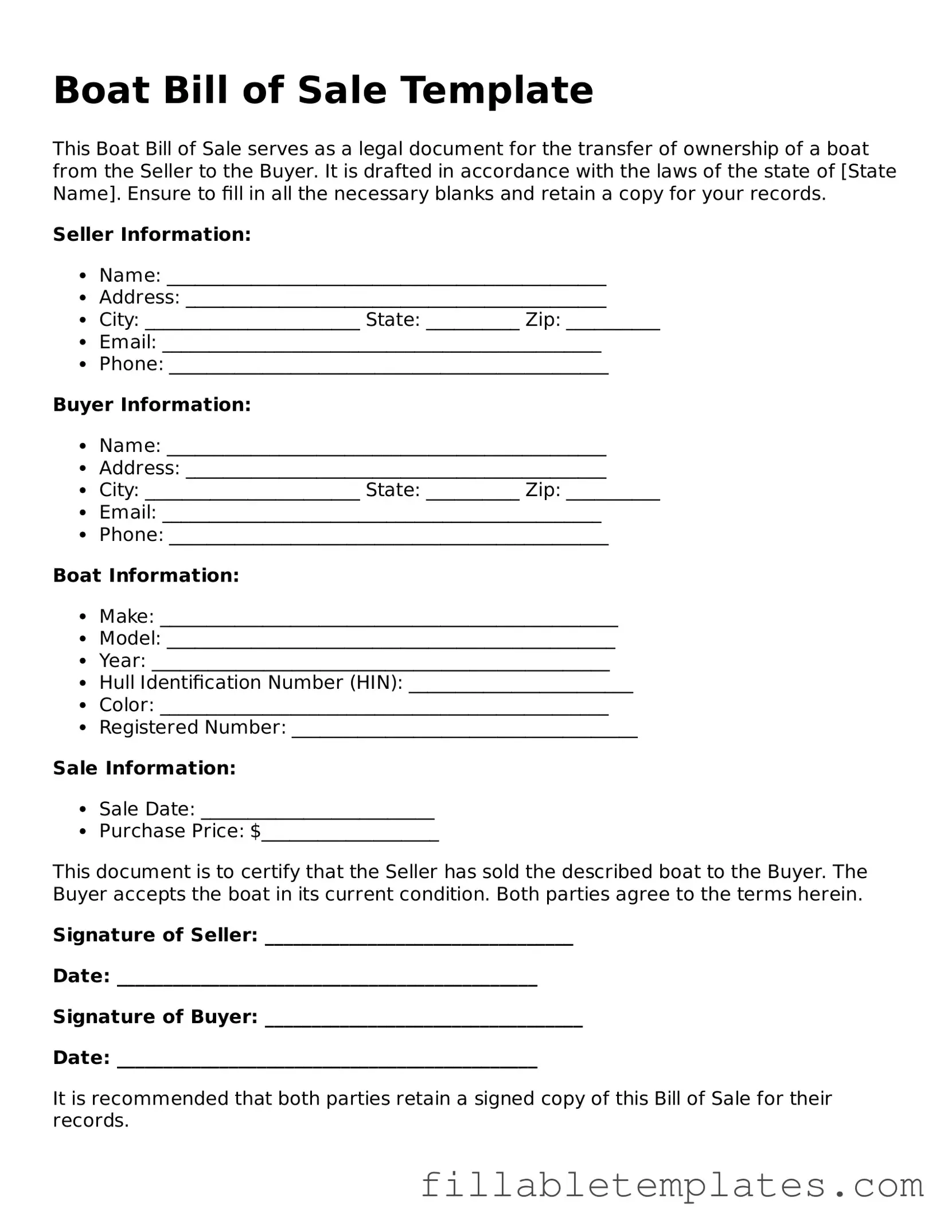 Printable Boat Bill of Sale Form