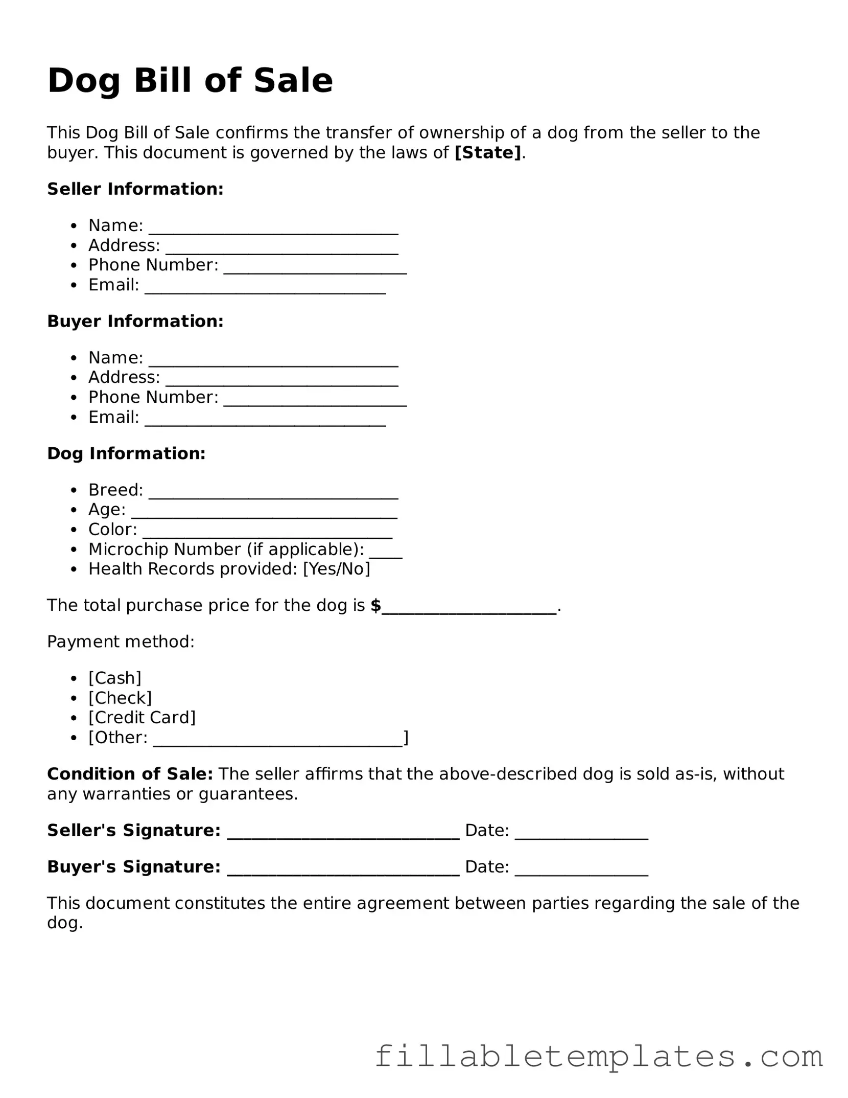 Printable Dog Bill of Sale Form