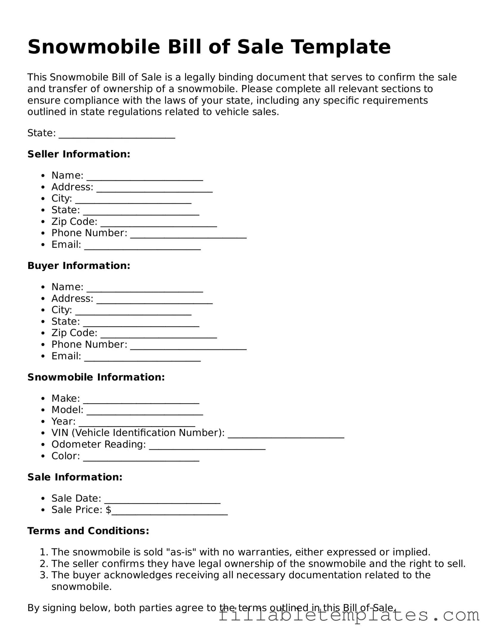 Printable Snowmobile Bill of Sale Form