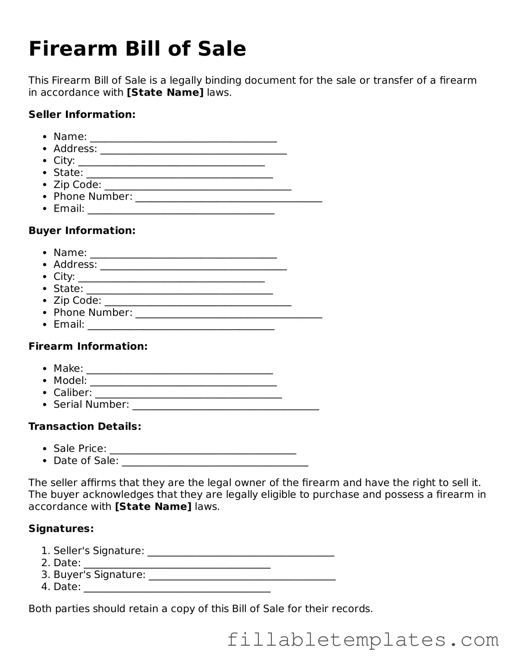Printable Firearm Bill of Sale Form