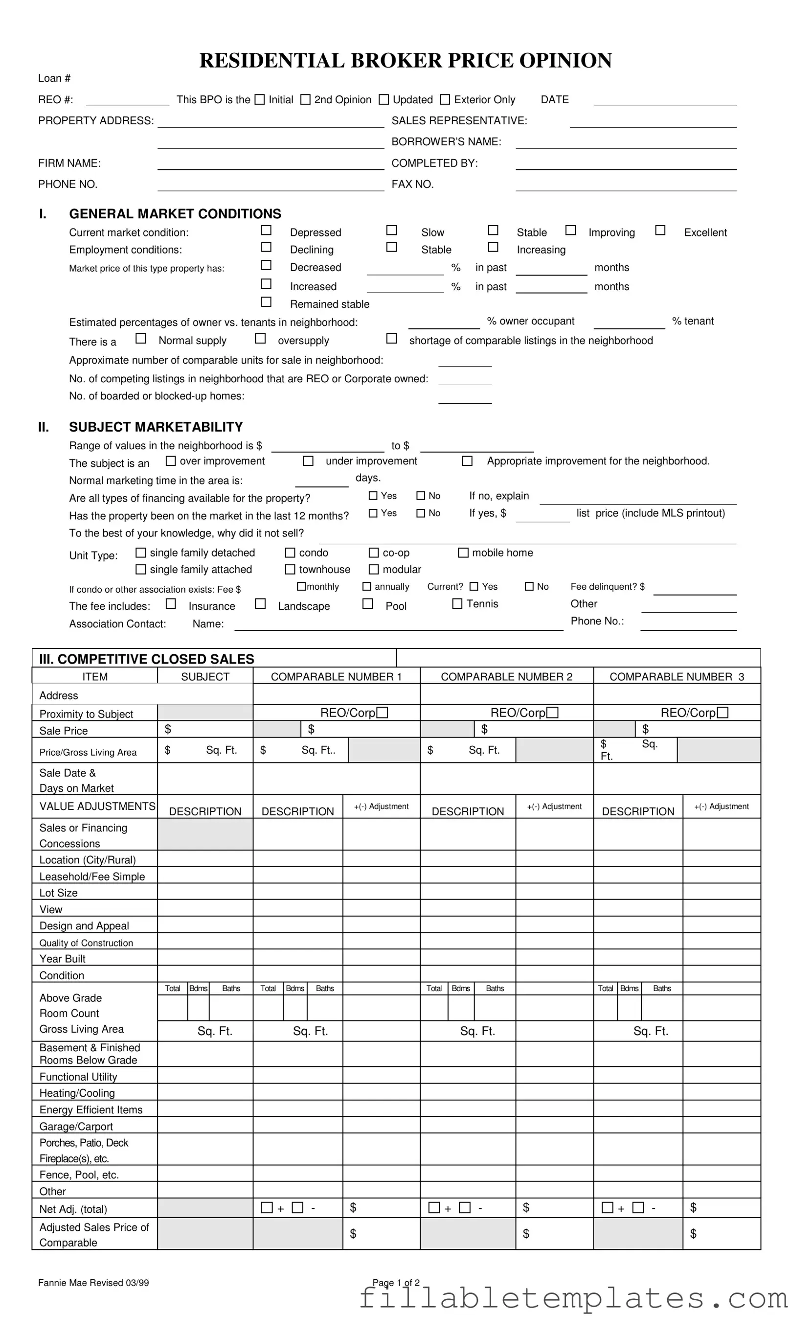 Official Broker Price Opinion Template in PDF