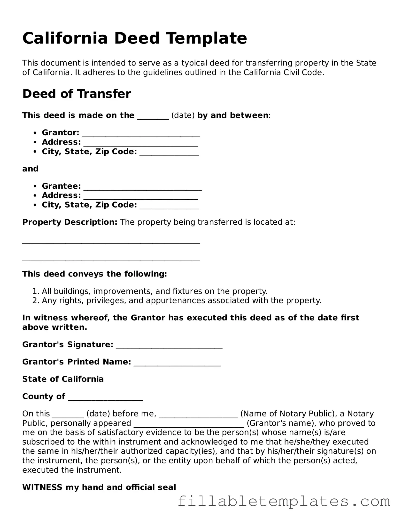 Printable Deed Form for the State of California
