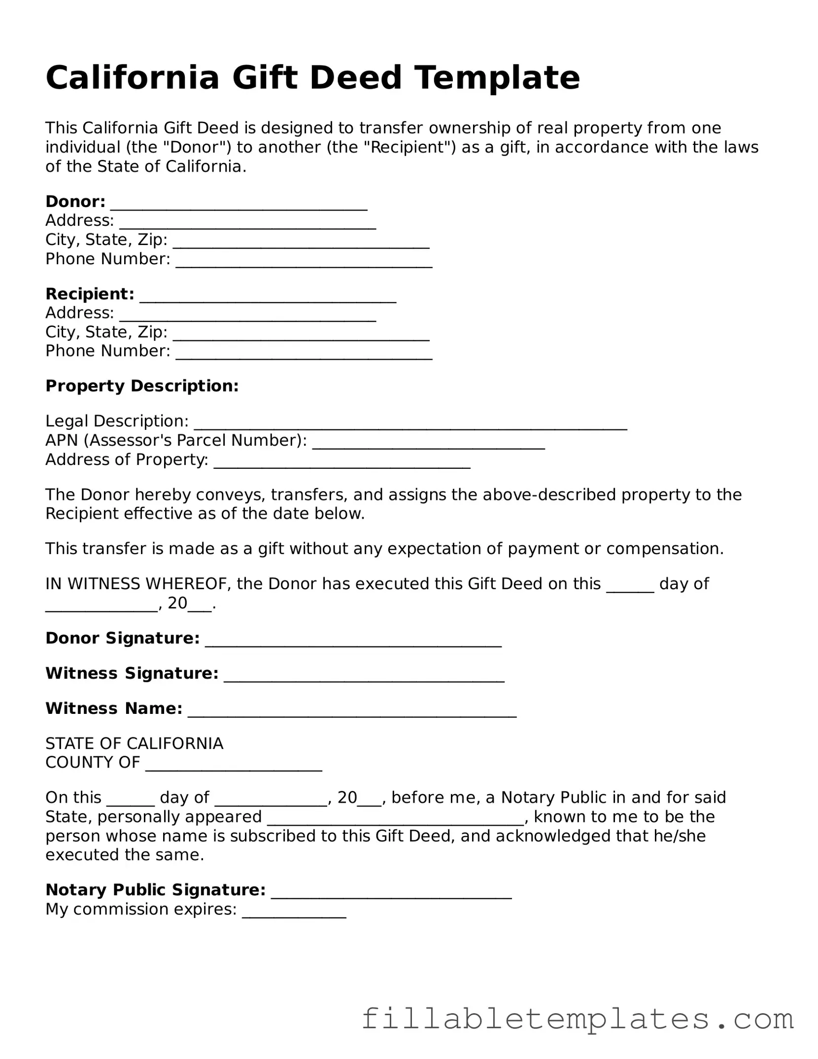 Printable Gift Deed Form for the State of California