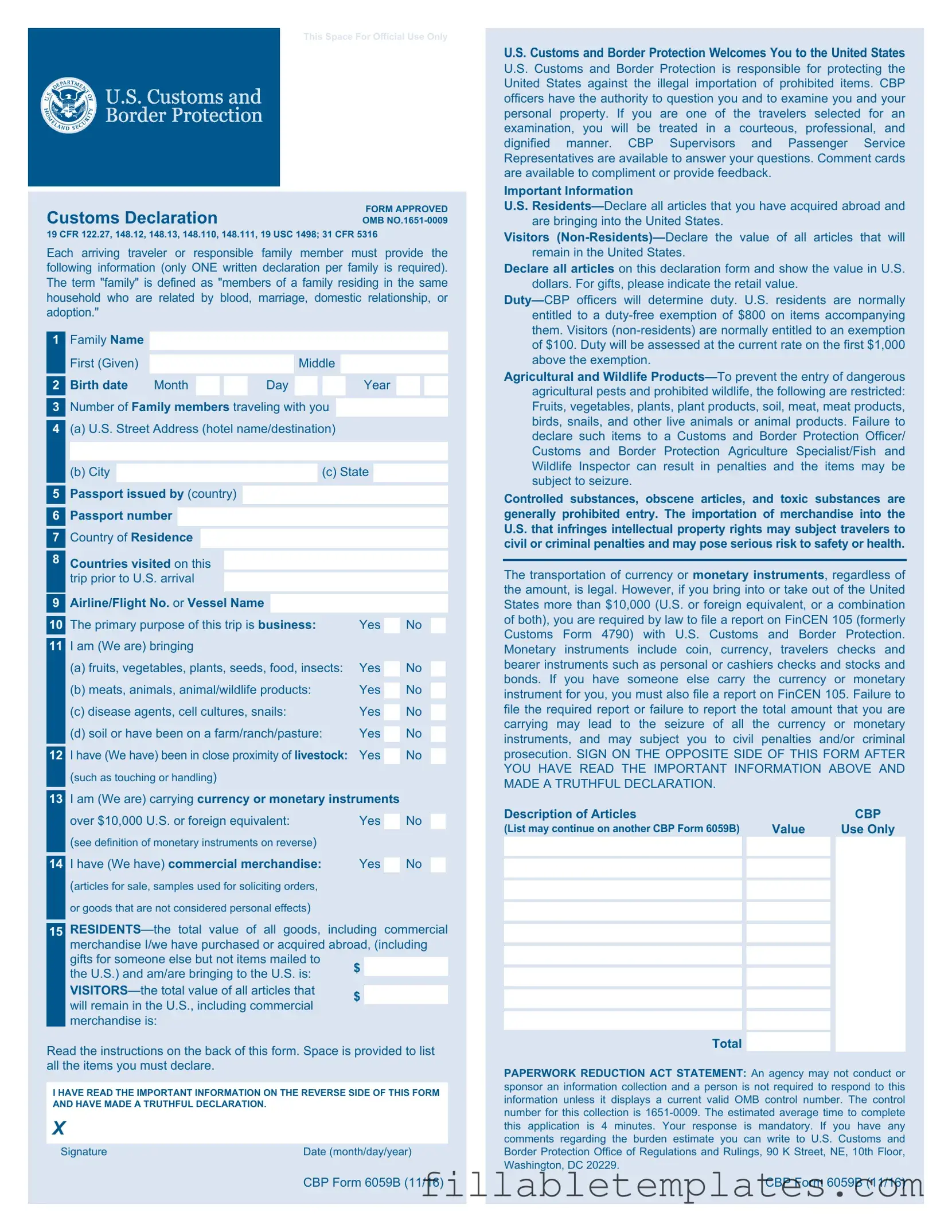 Official CBP 6059B Template in PDF