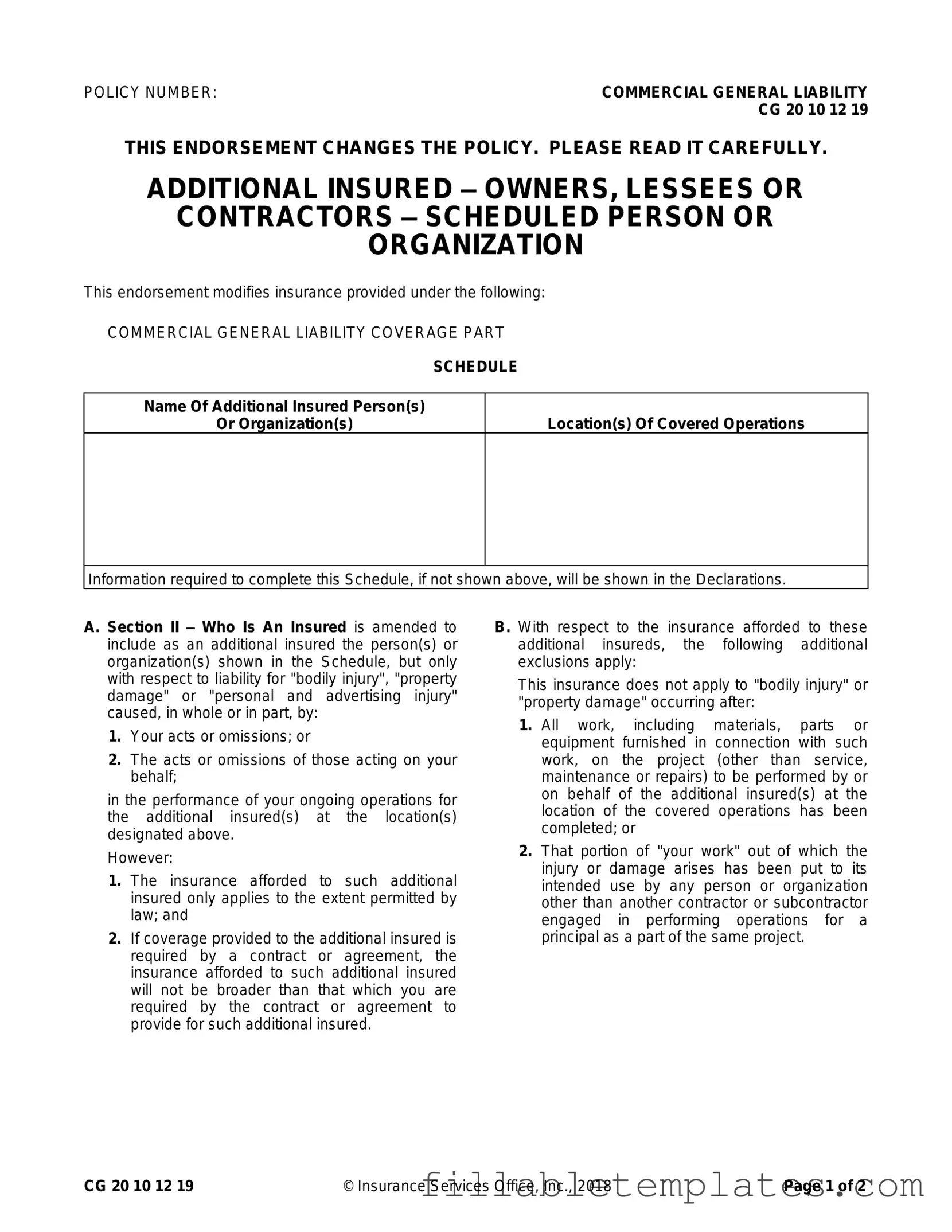 Official Cg 20 10 07 04 Liability Endorsement Template in PDF