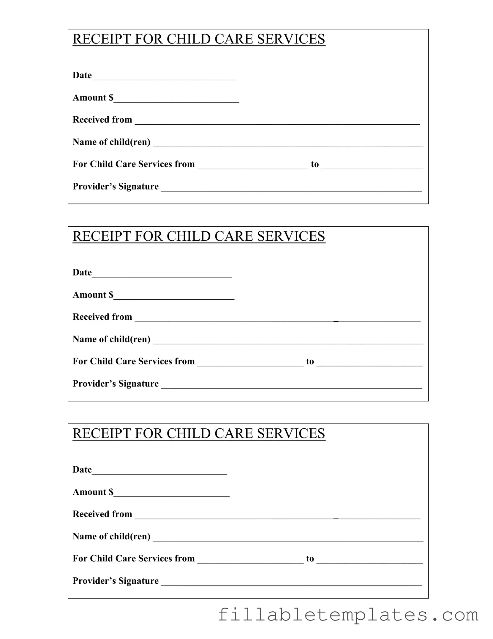 Official Childcare Receipt Template in PDF