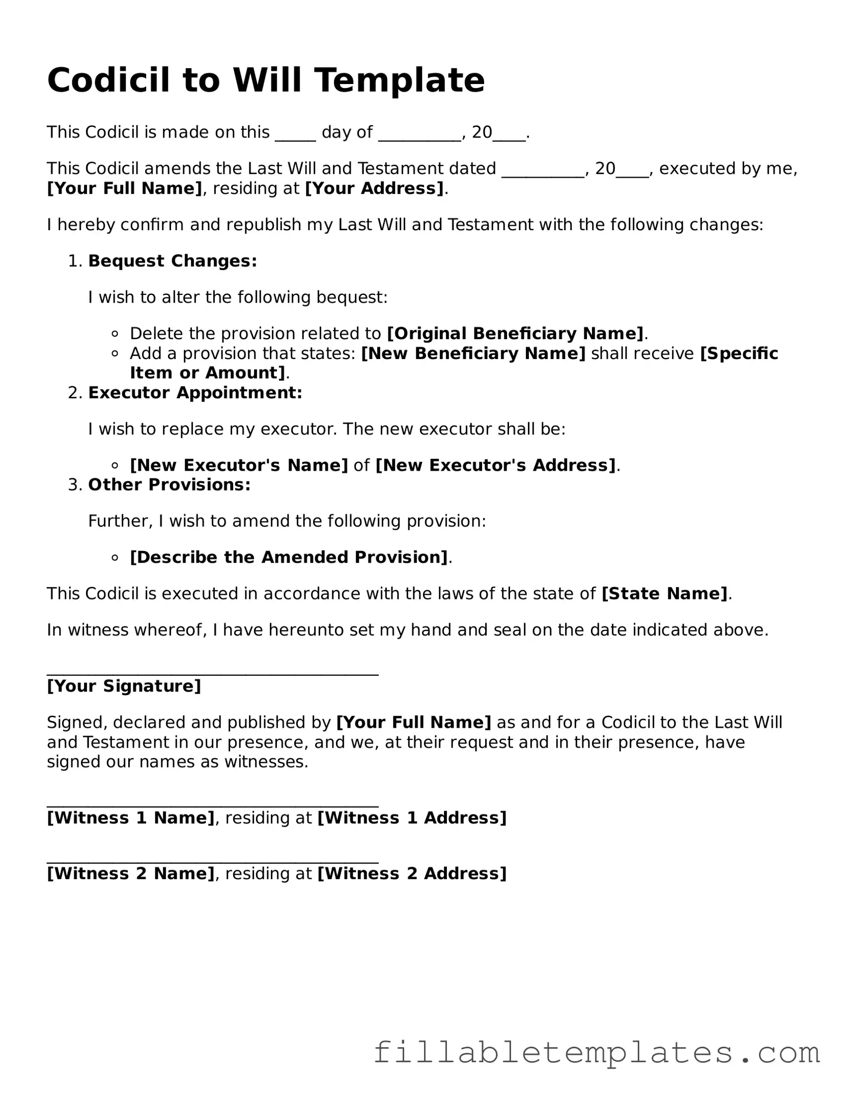 Printable Codicil to Will Form