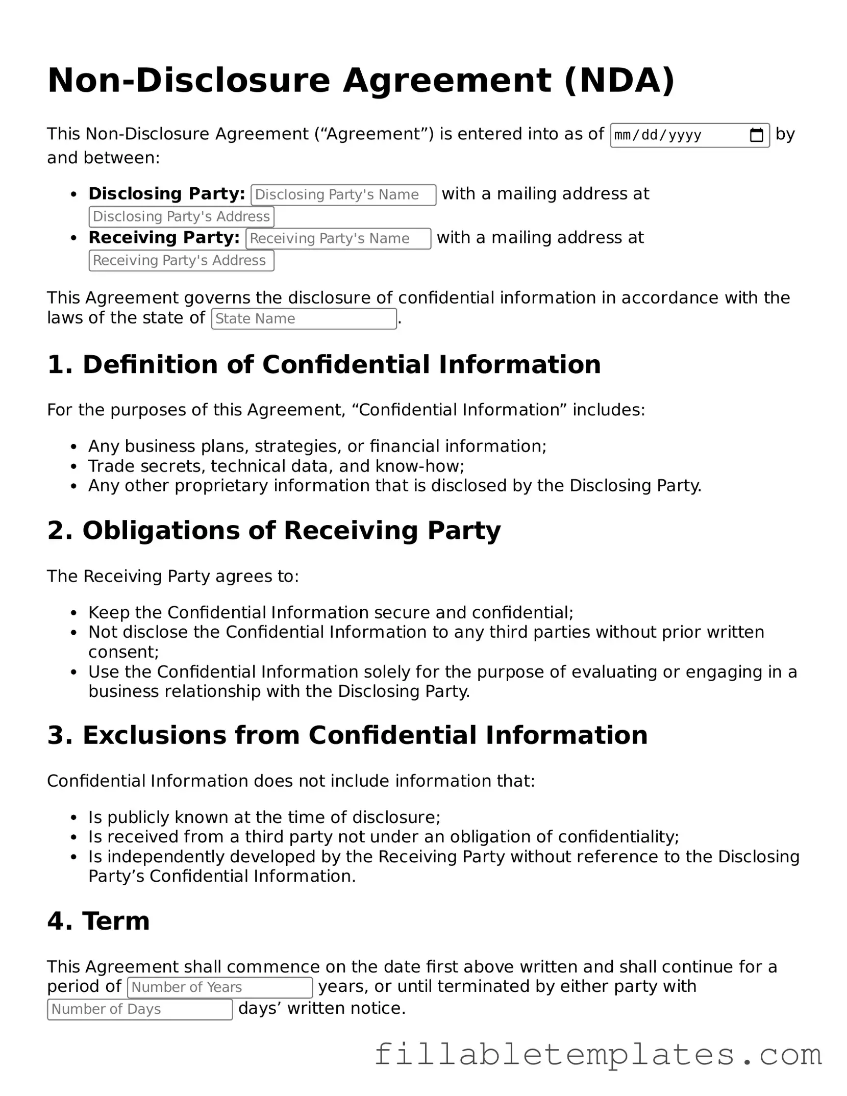 Printable Non-disclosure Agreement Form