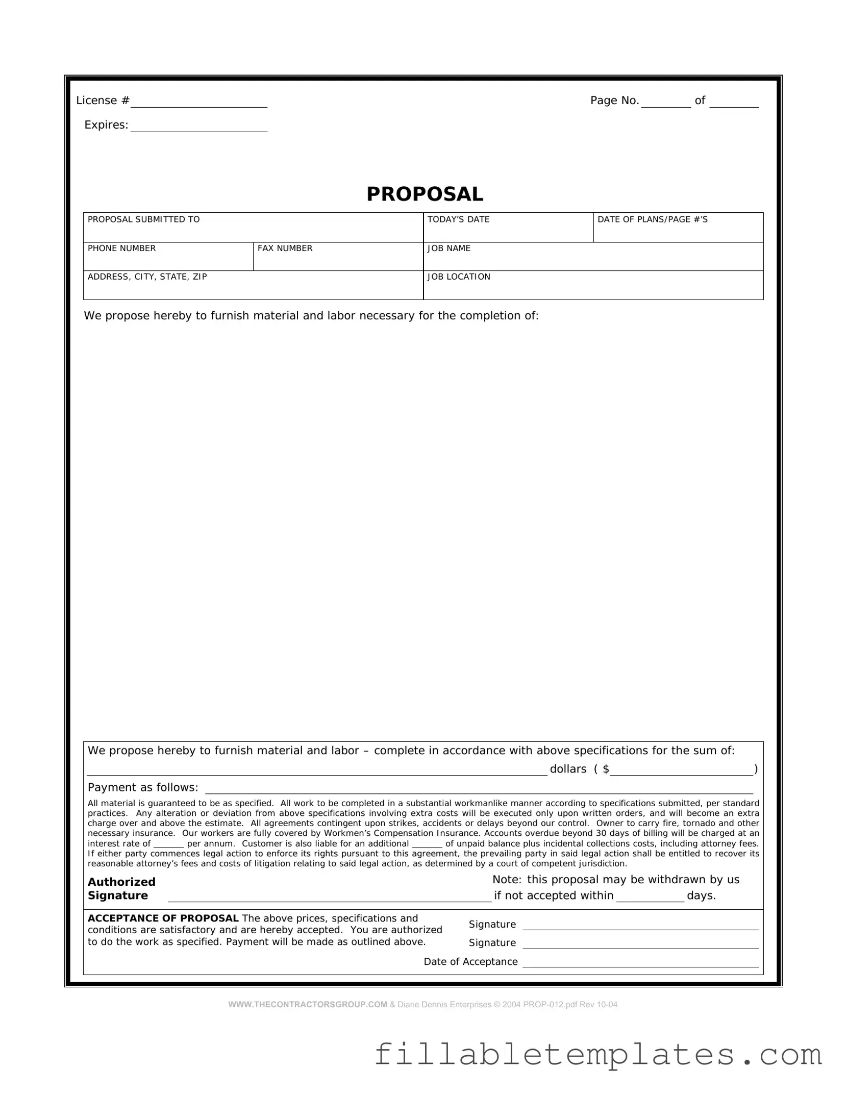 Official Construction proposal form Template in PDF