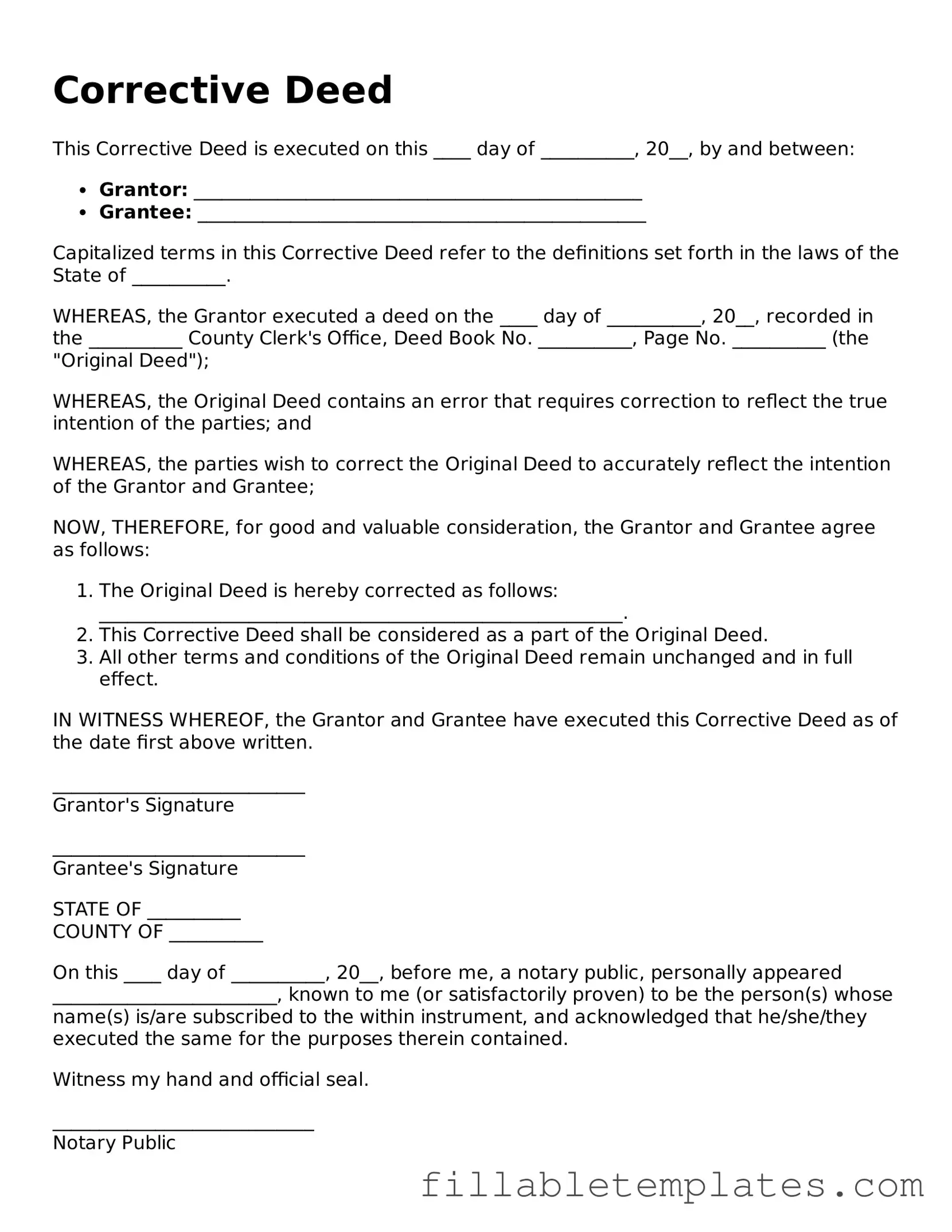 Printable Corrective Deed Form