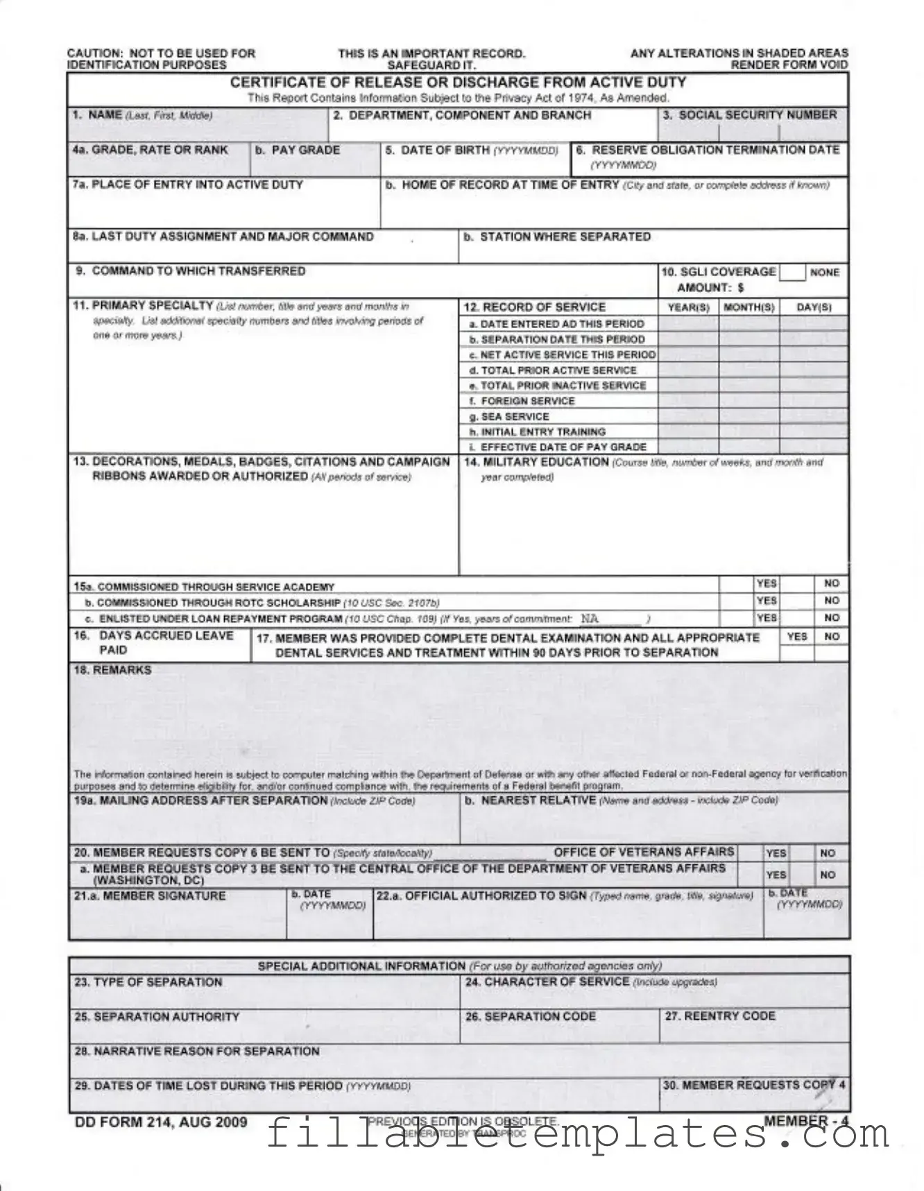 Official Dd 214 Template in PDF