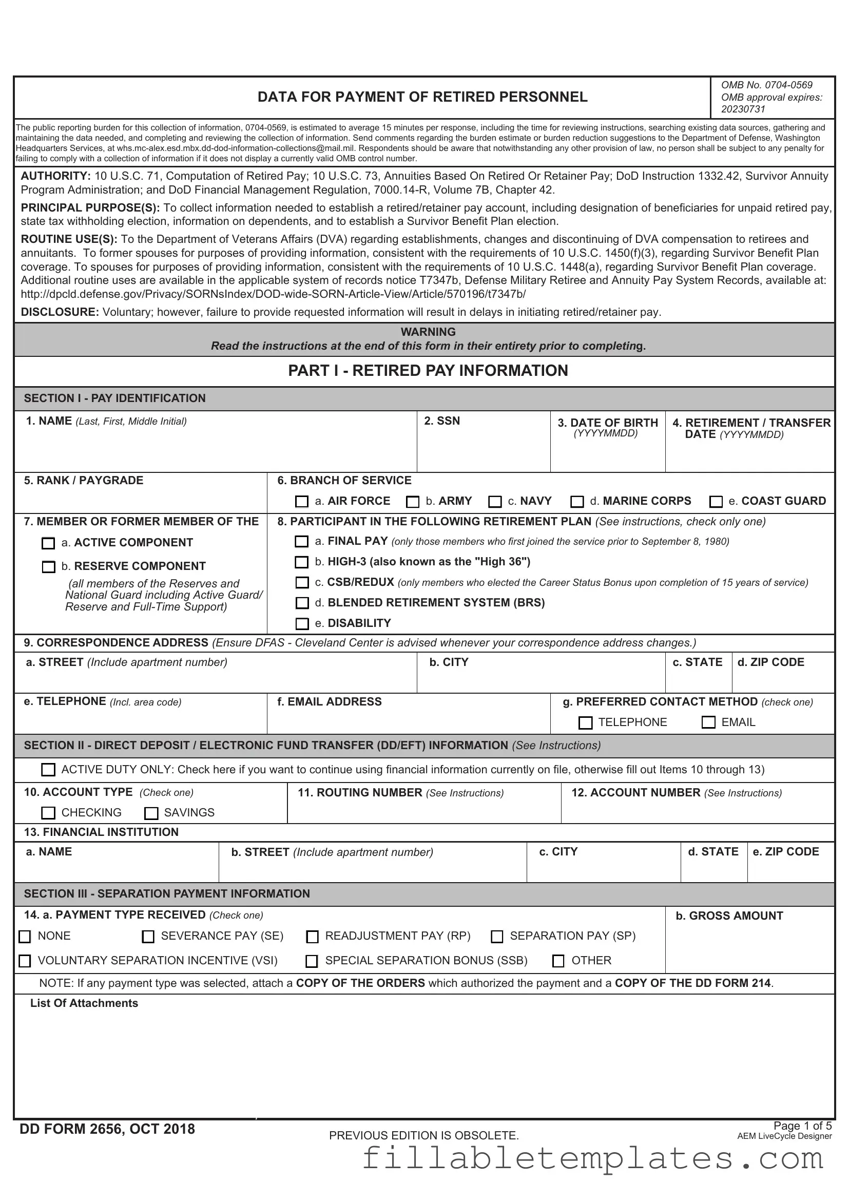 Official DD 2656 Template in PDF