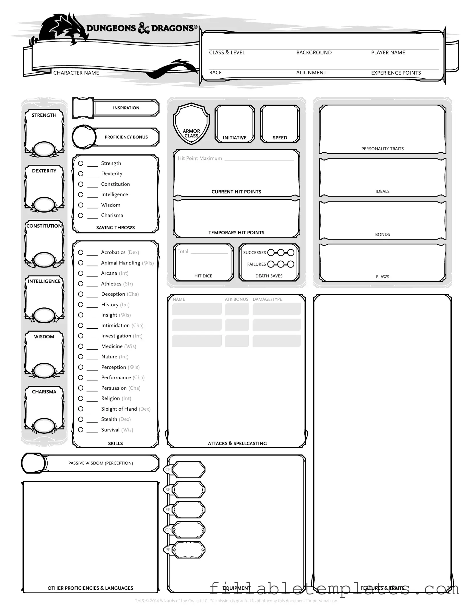 Official Dnd Character Sheet Template in PDF
