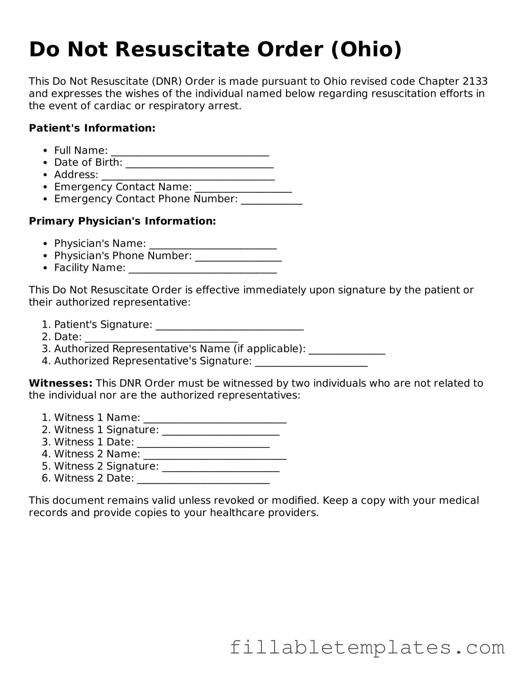 Printable Do Not Resuscitate Order Form