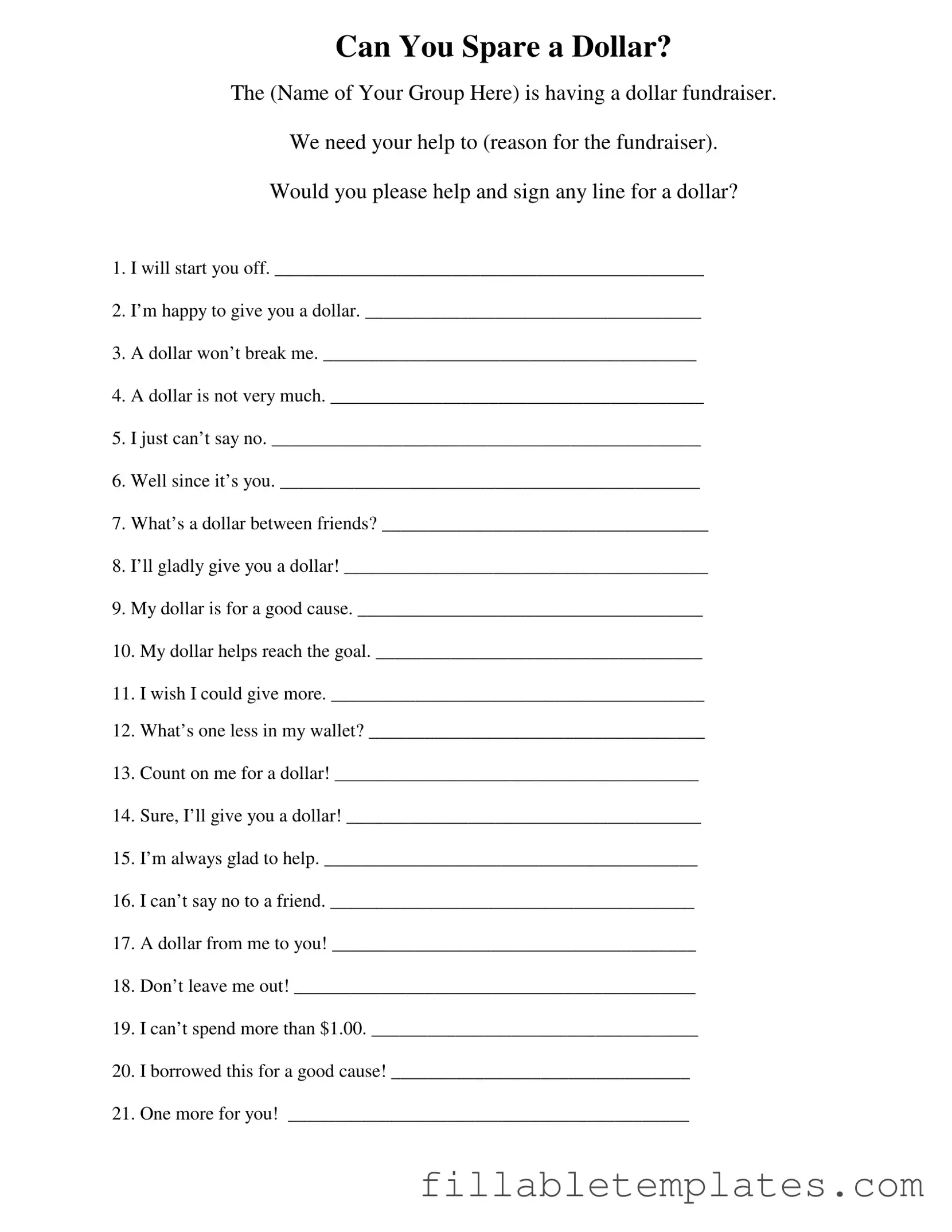 Official Donated A Dollar Template in PDF