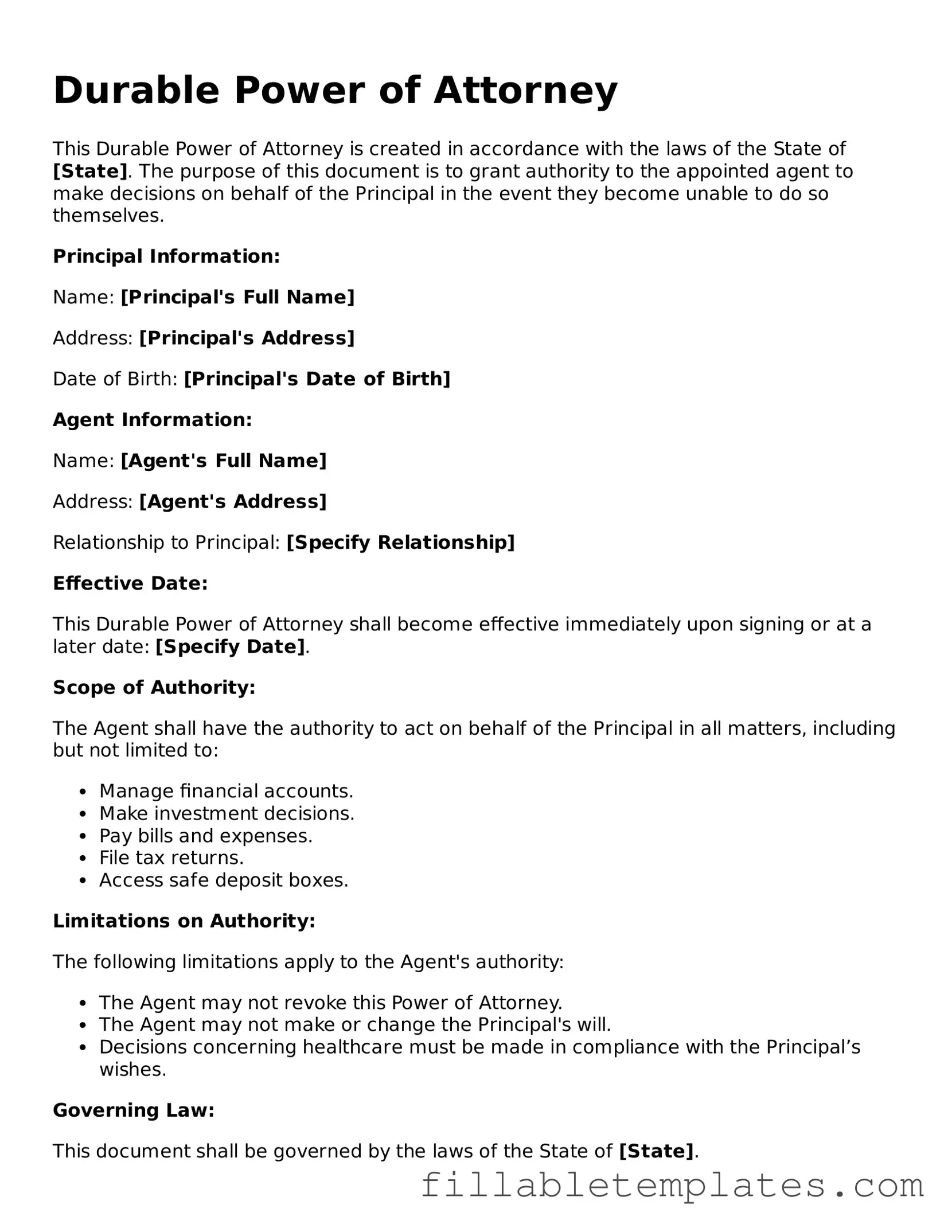 Printable Durable Power of Attorney Form