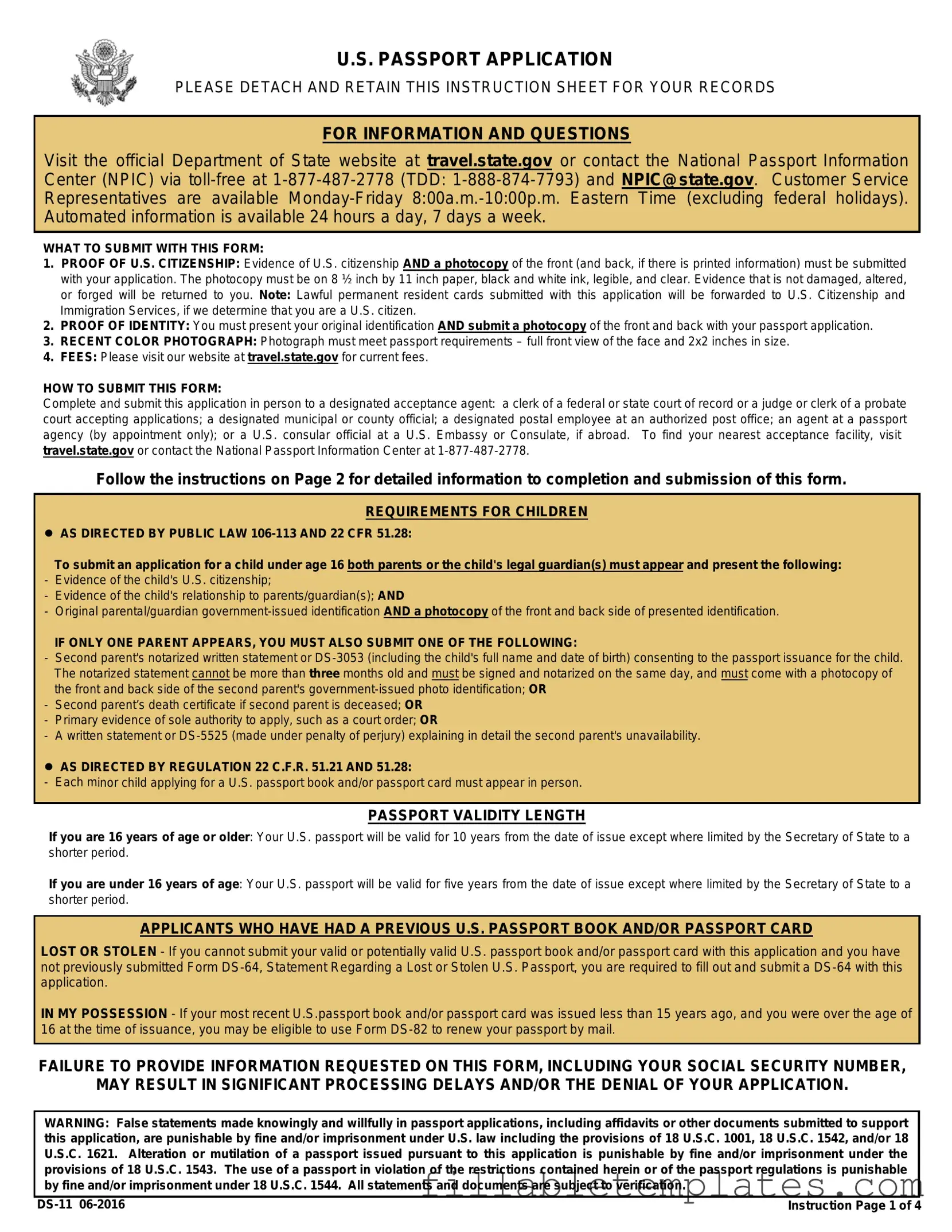 Official DS-11 U.S. Passport application Template in PDF