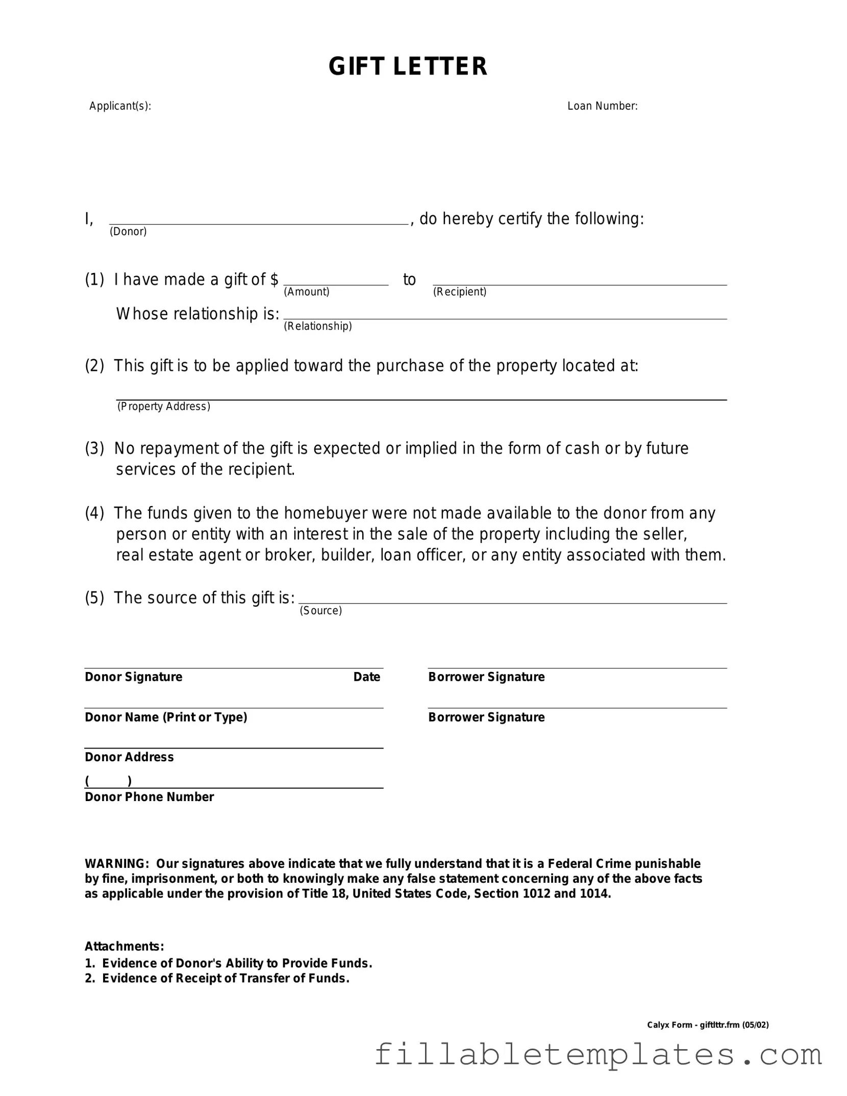 Official Gift Letter Template in PDF