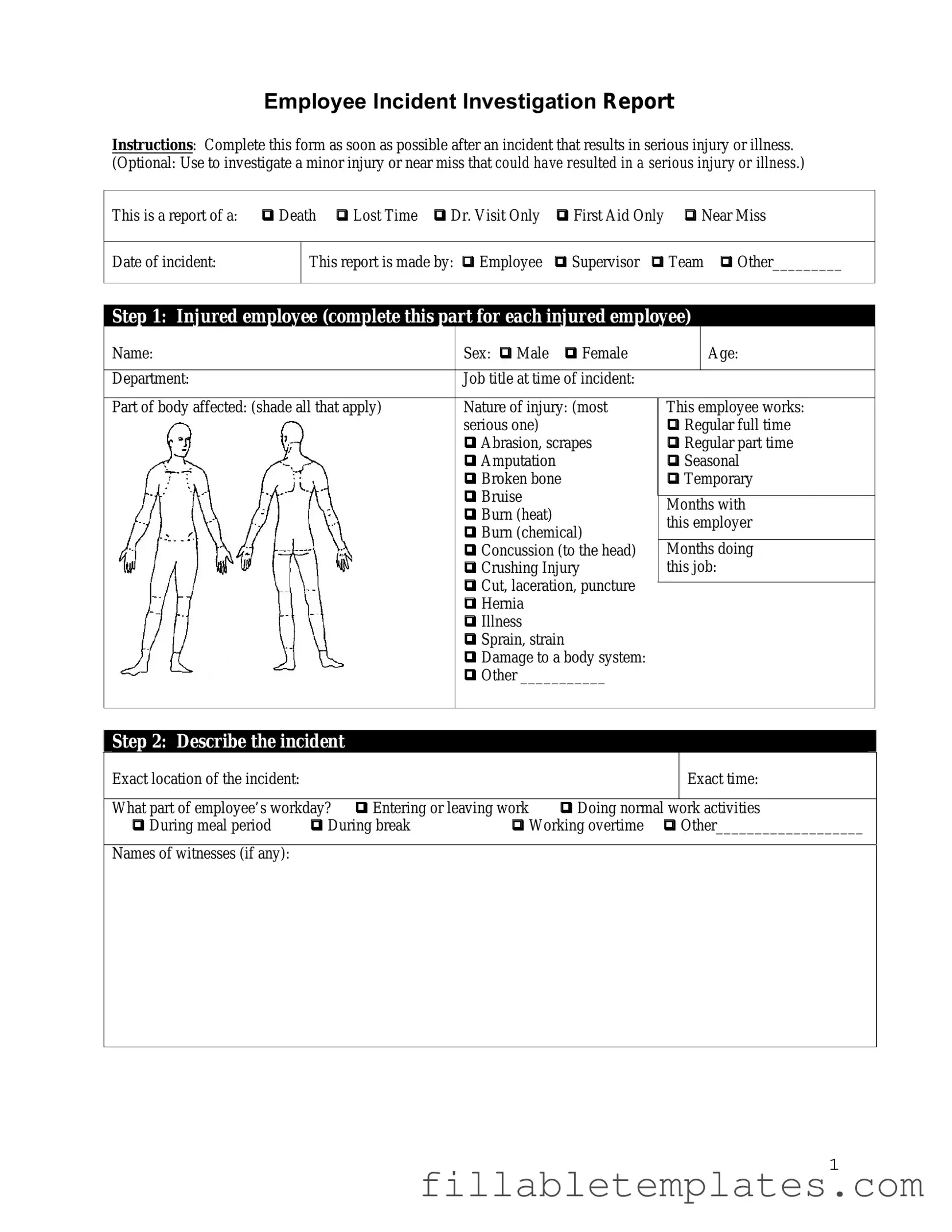 Official Employee Accident Report Template in PDF
