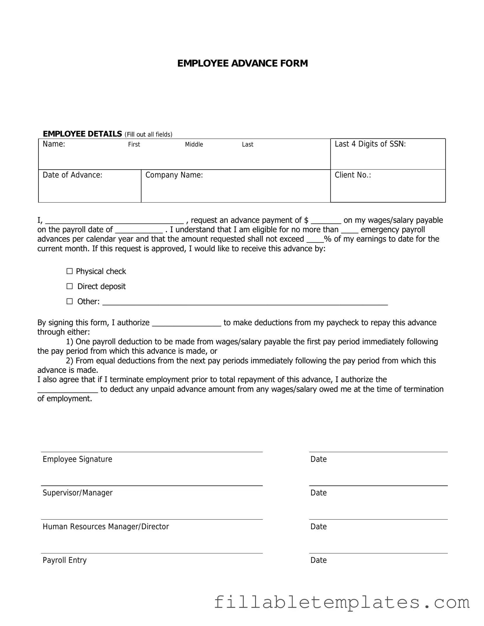 Official Employee Advance Template in PDF