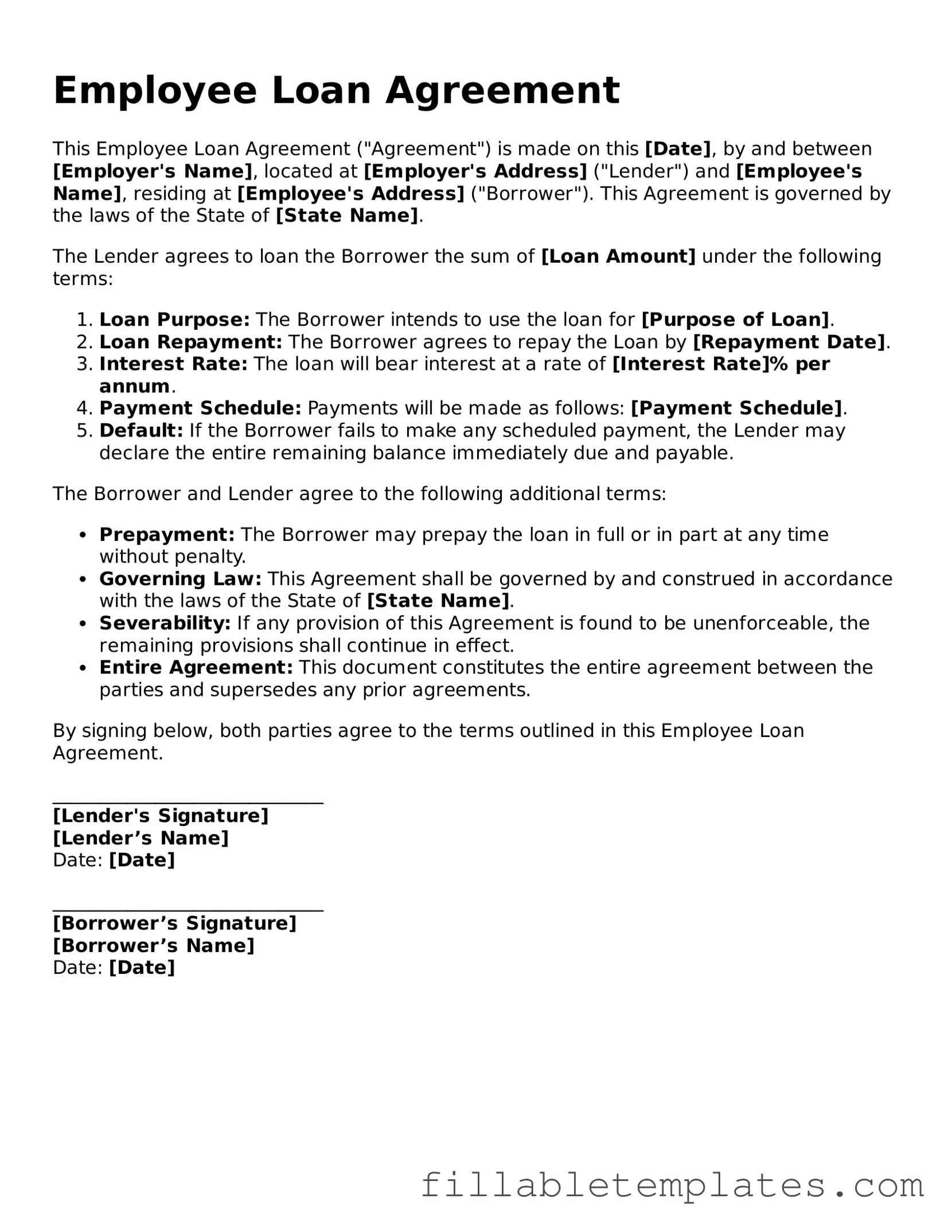 Printable Employee Loan Agreement Form