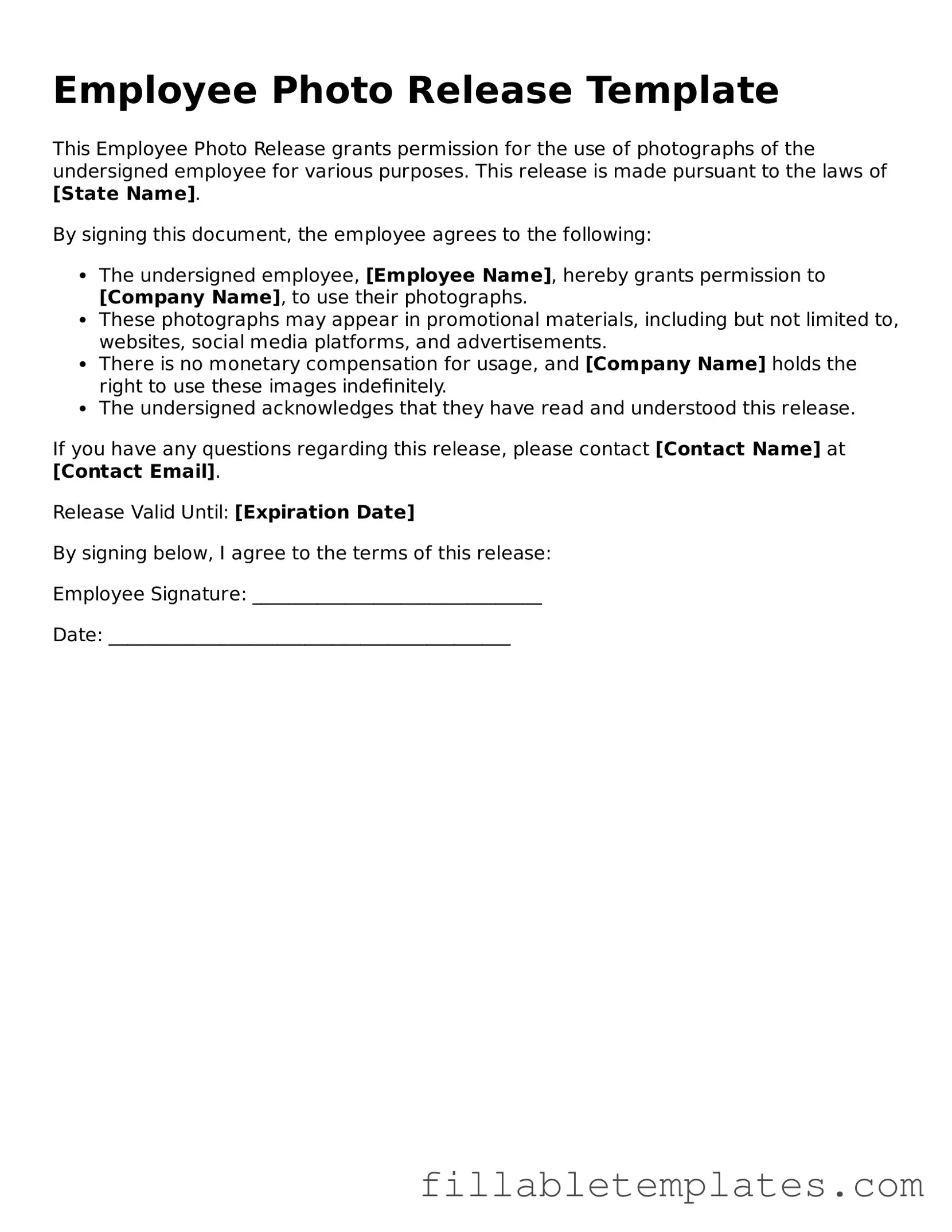 Printable Employee Photo Release Form