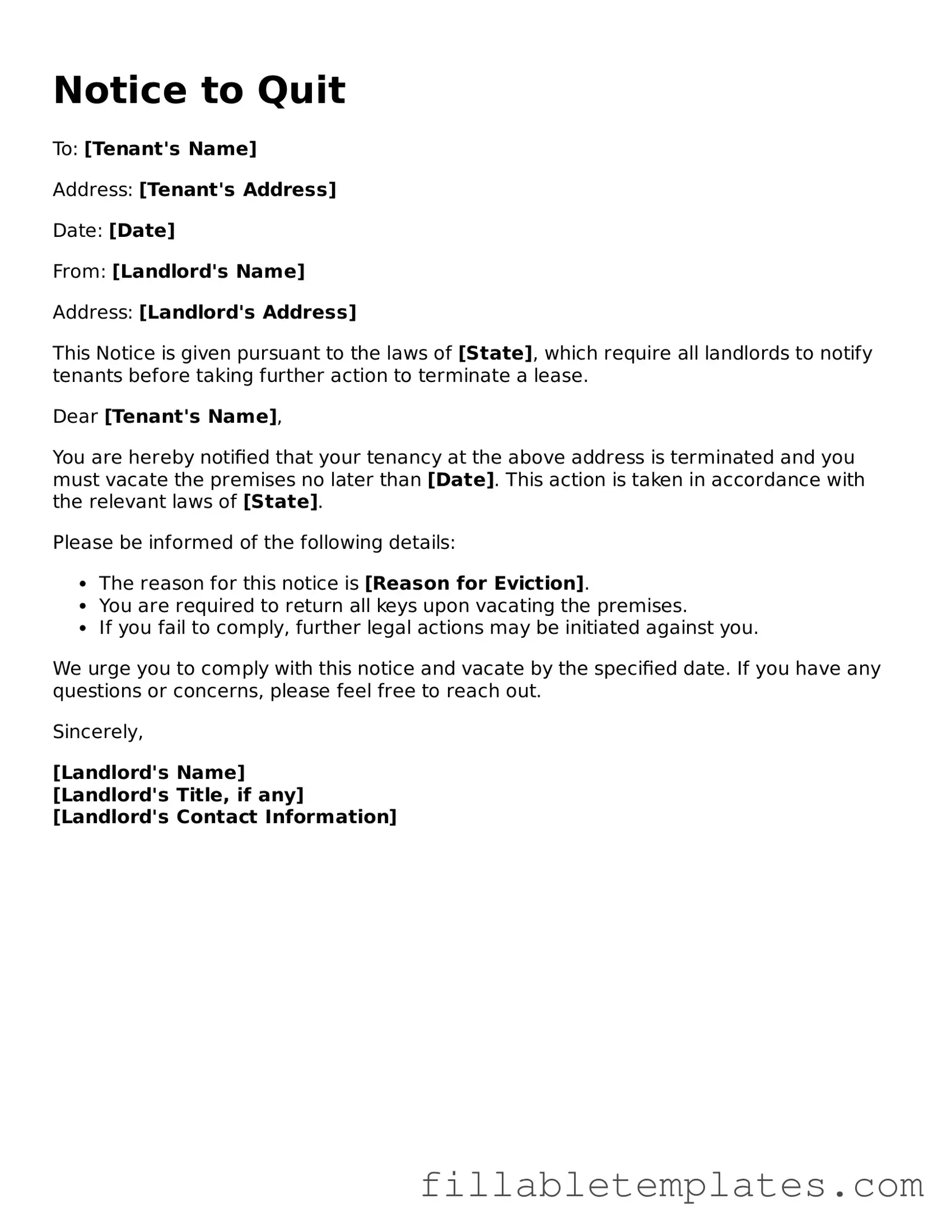 Printable Notice to Quit Form