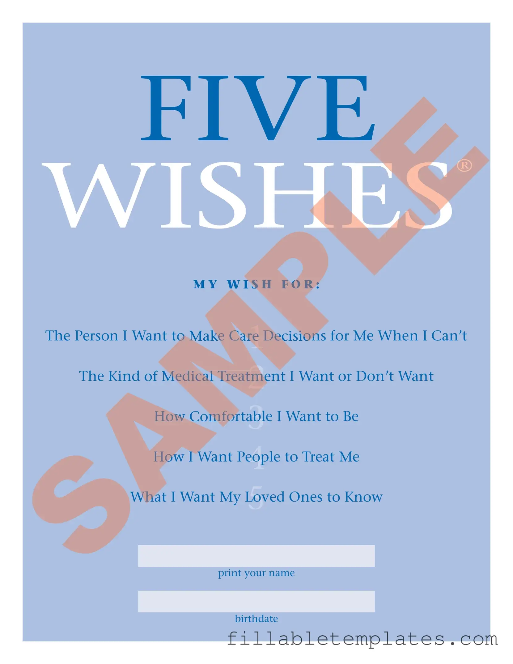 Official 5 Wishes Document Template in PDF