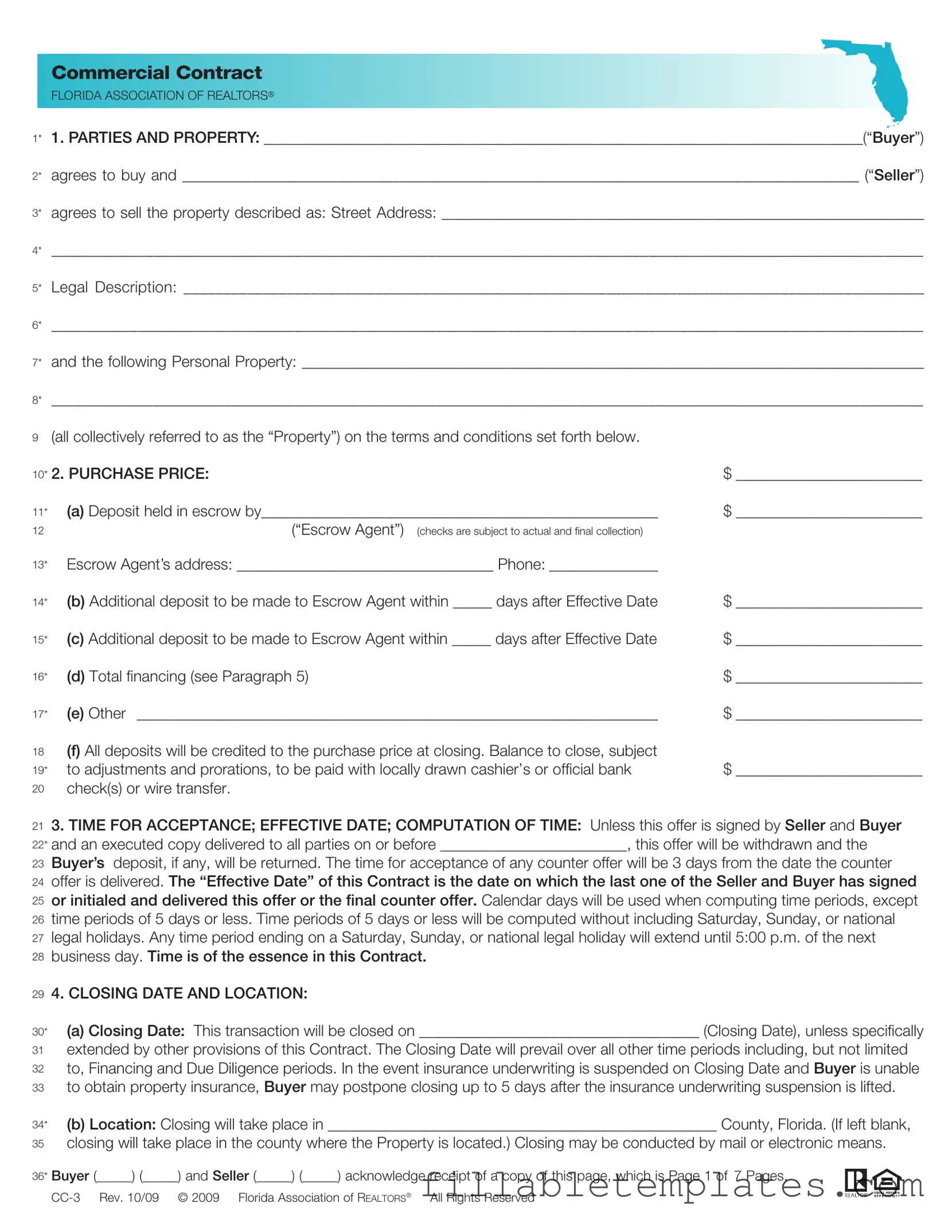 Official Florida Commercial Contract Template in PDF