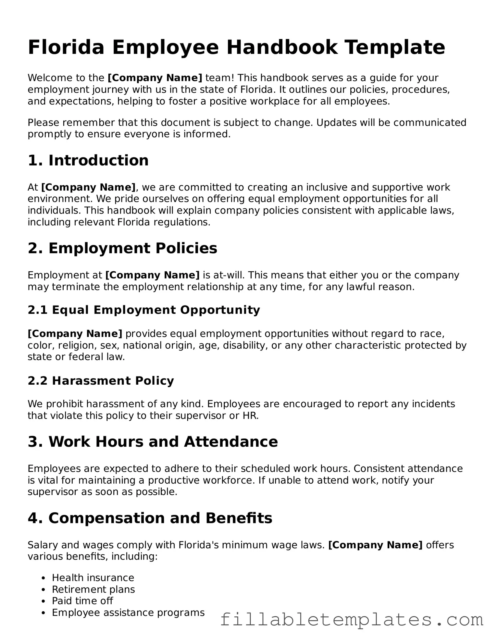 Printable Employee Handbook Form for the State of Florida