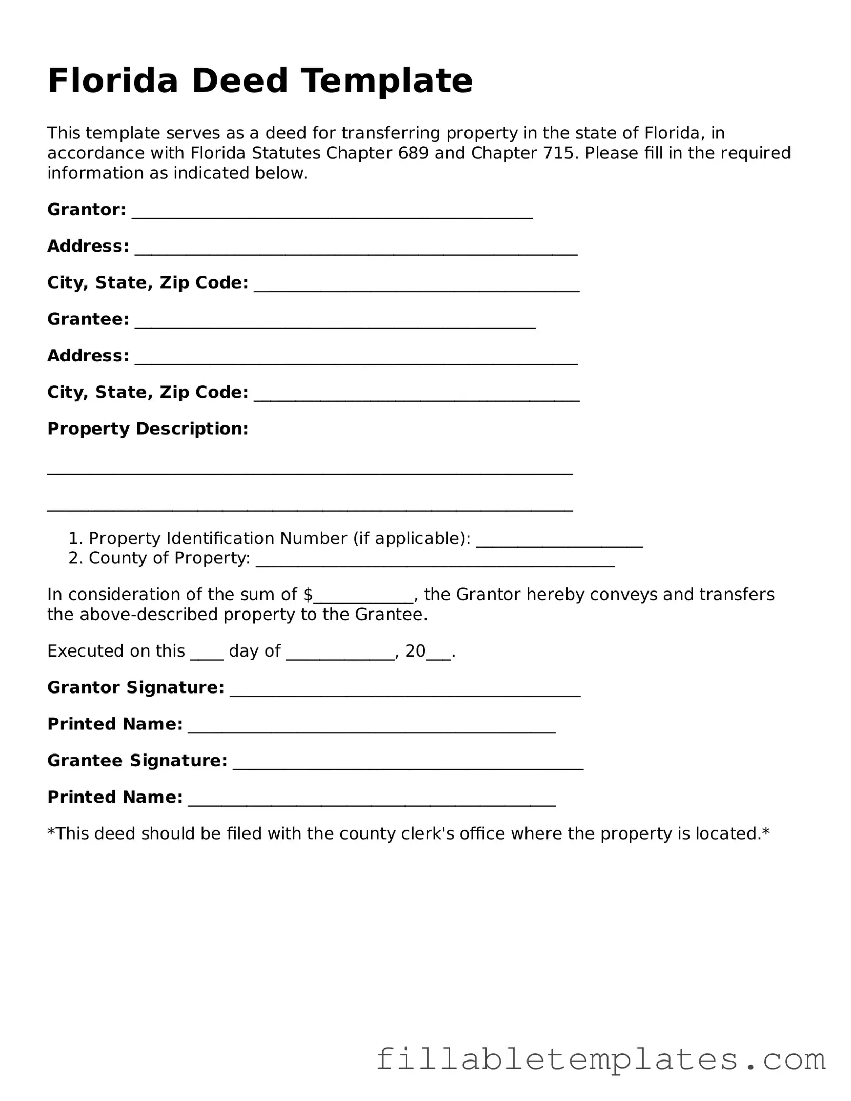 Printable Deed Form for the State of Florida