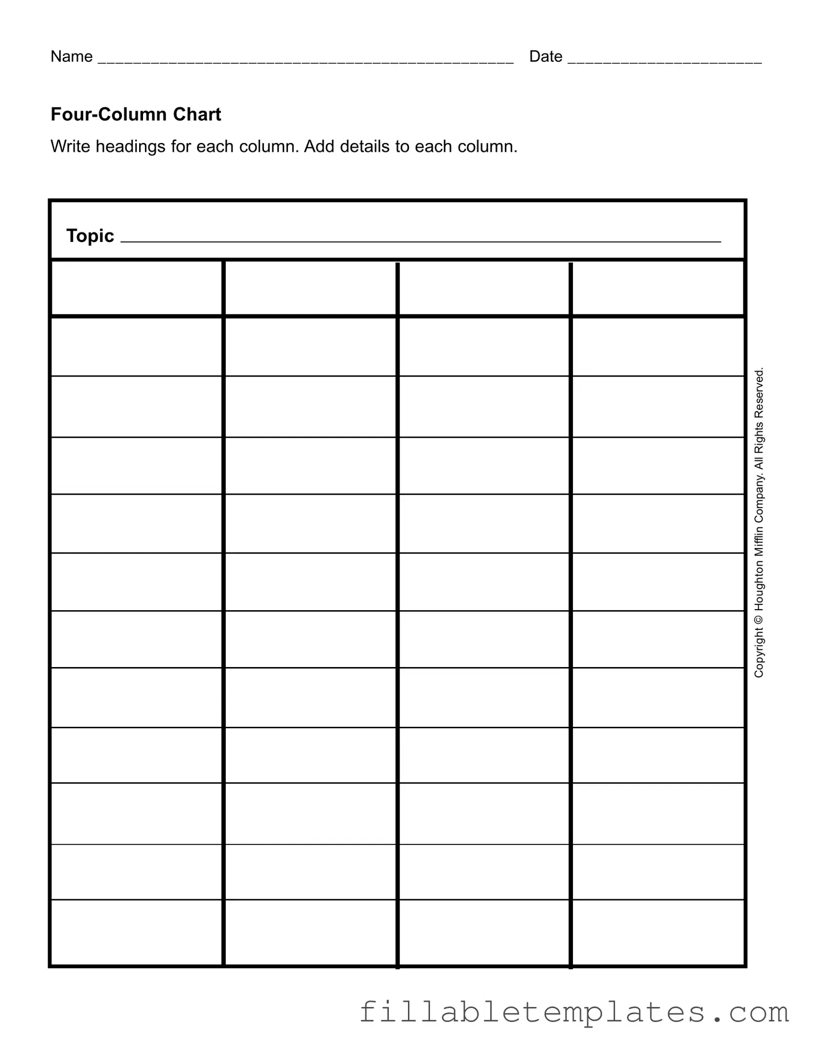 Official Four Column Chart Template in PDF