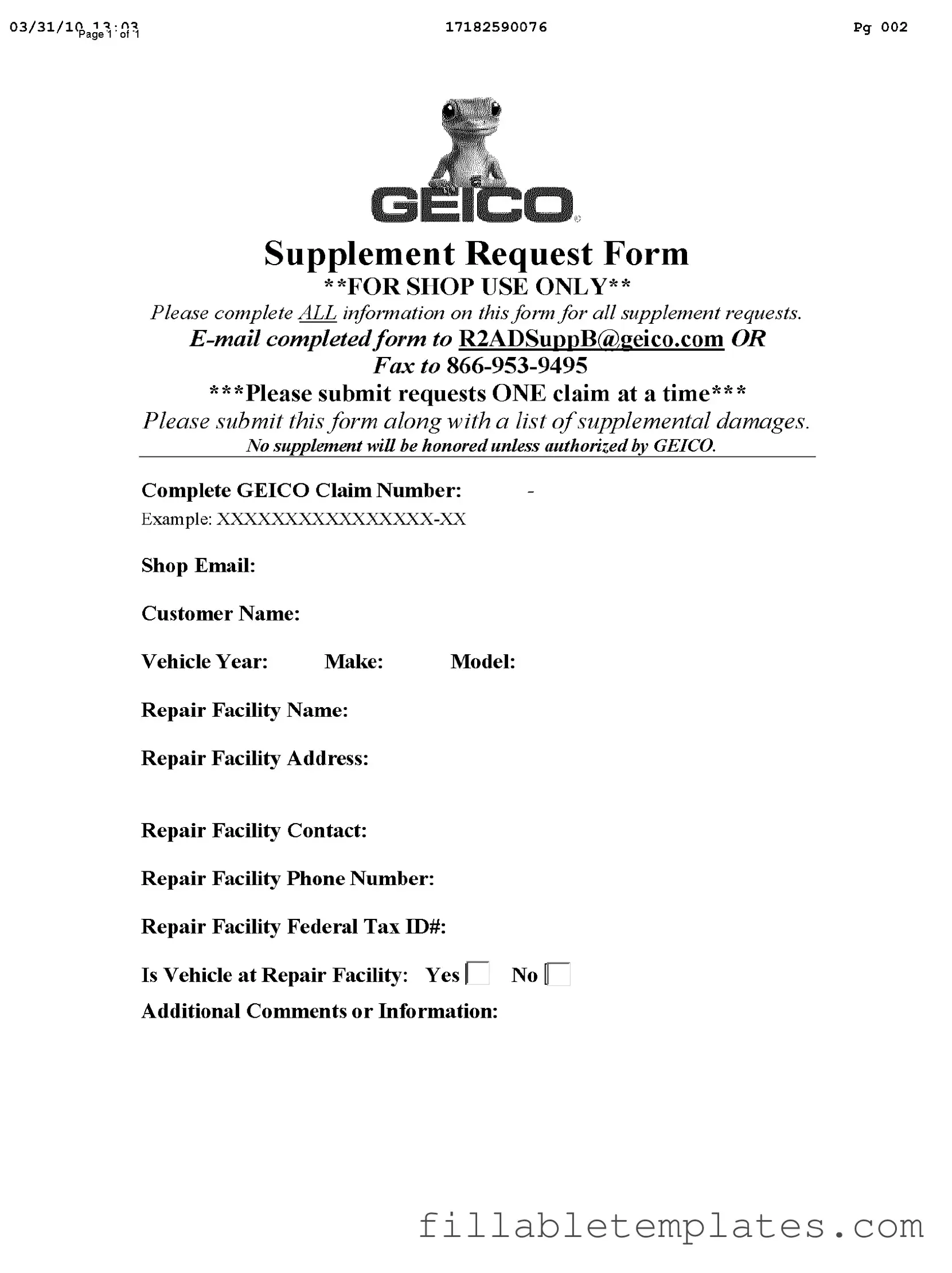 Official Geico Supplement Request Template in PDF