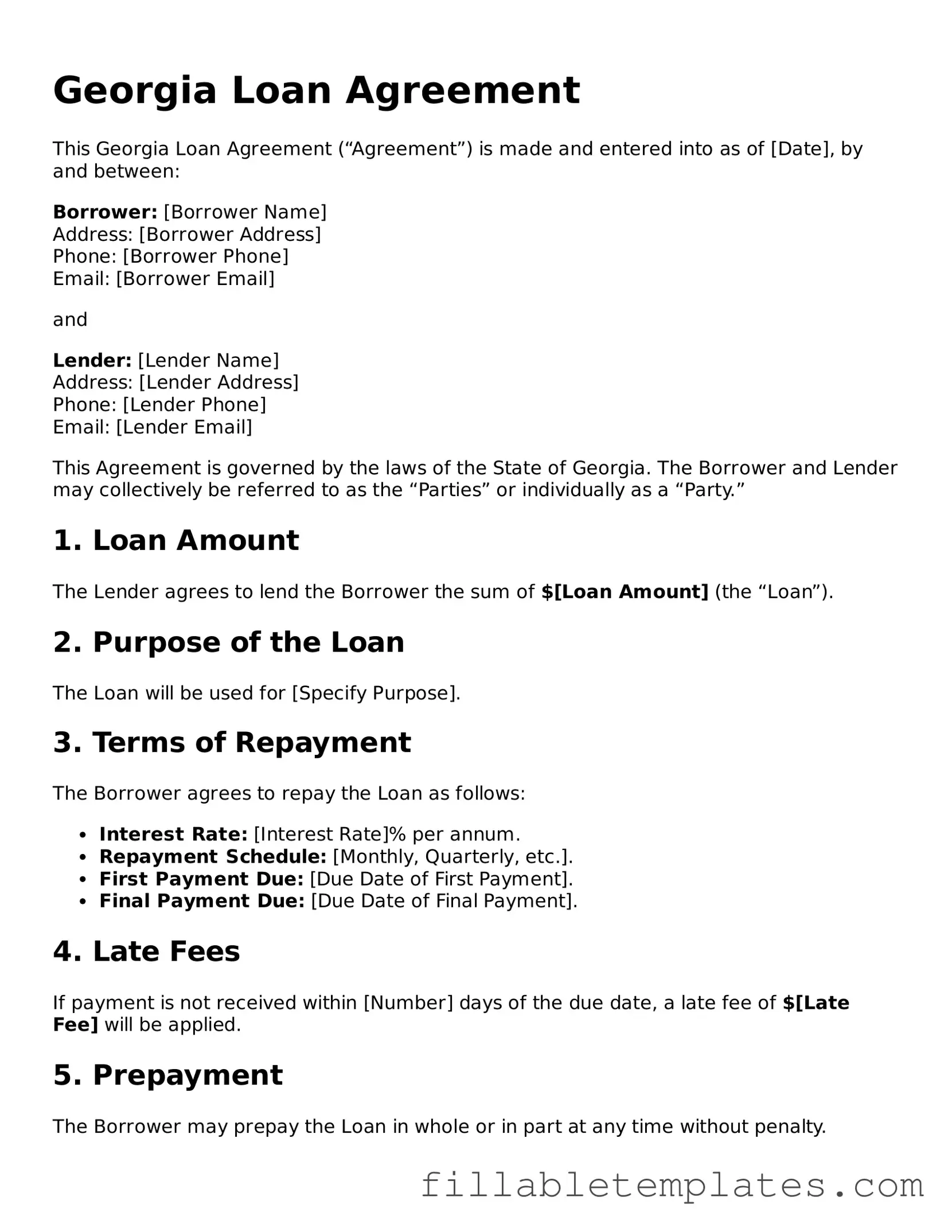 Printable Loan Agreement Form for the State of Georgia
