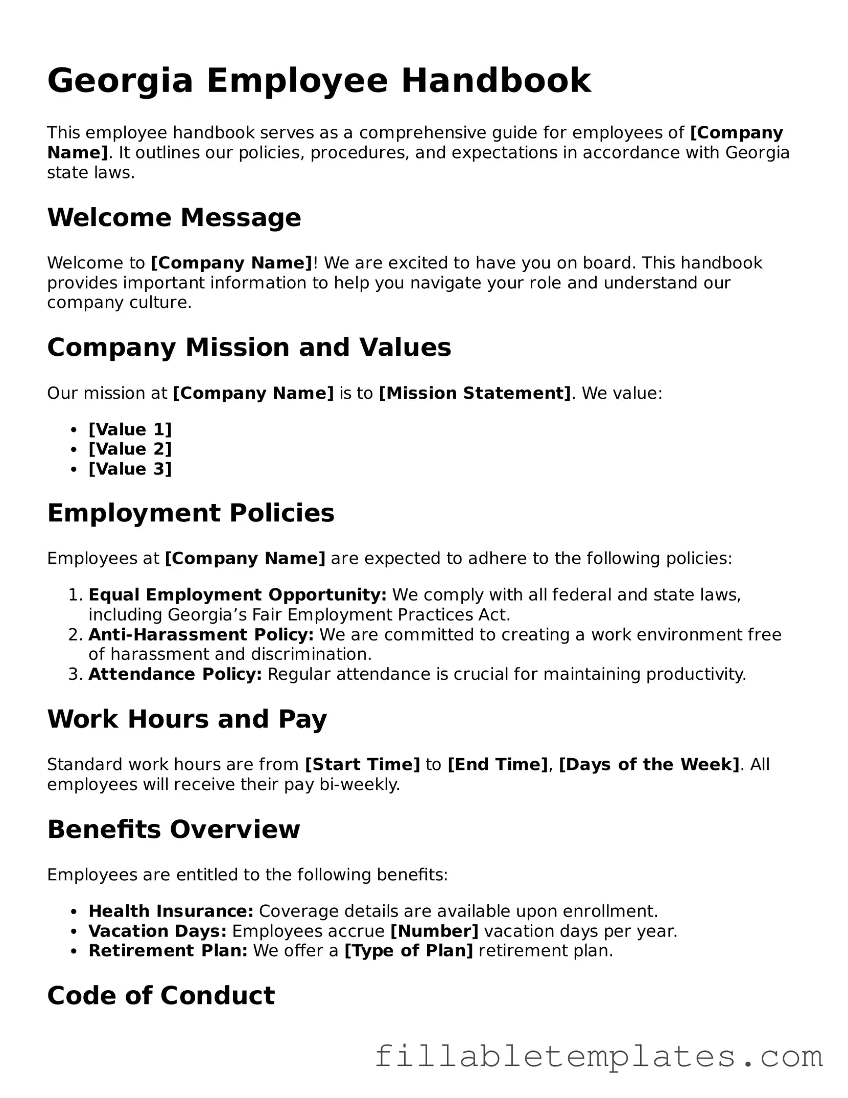 Printable Employee Handbook Form for the State of Georgia
