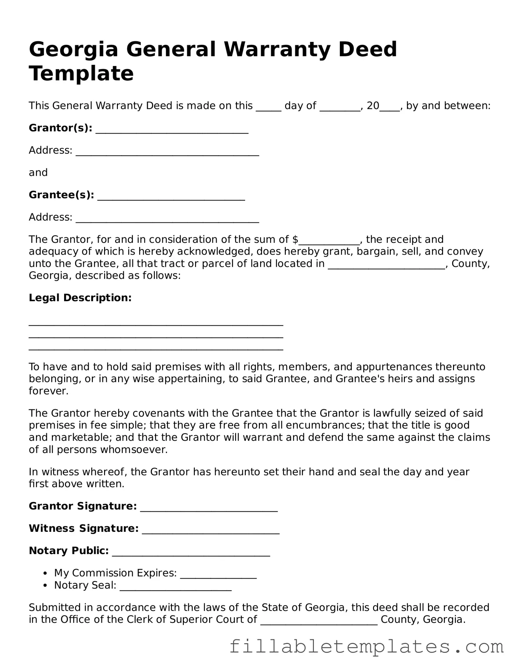 Printable Deed Form for the State of Georgia