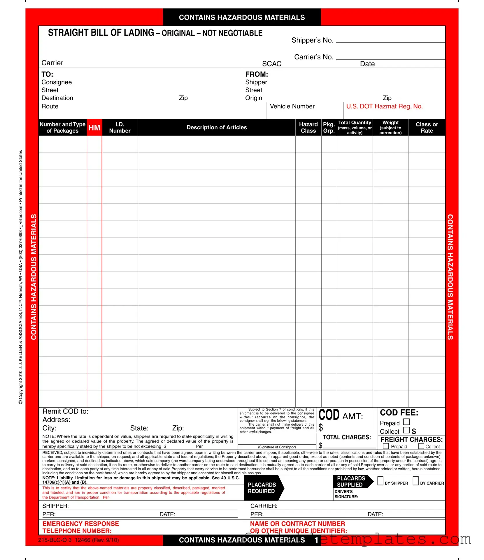 Official Hazard Bill Of Ladden Template in PDF