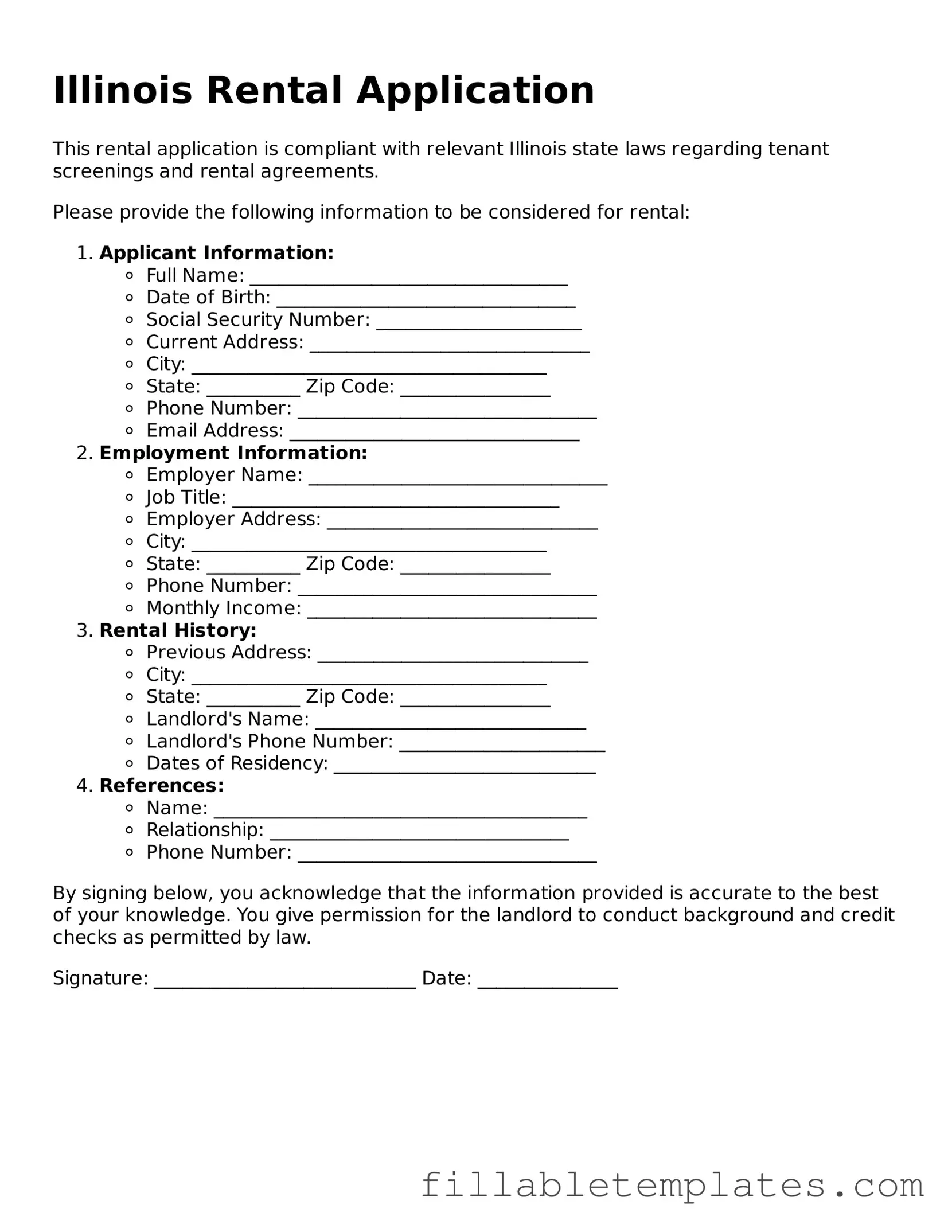 Printable Rental Application Form for the State of Illinois