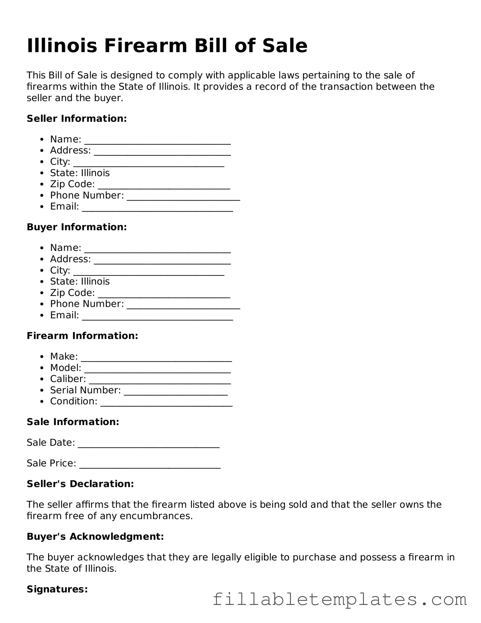 Printable Firearm Bill of Sale Form for the State of Illinois